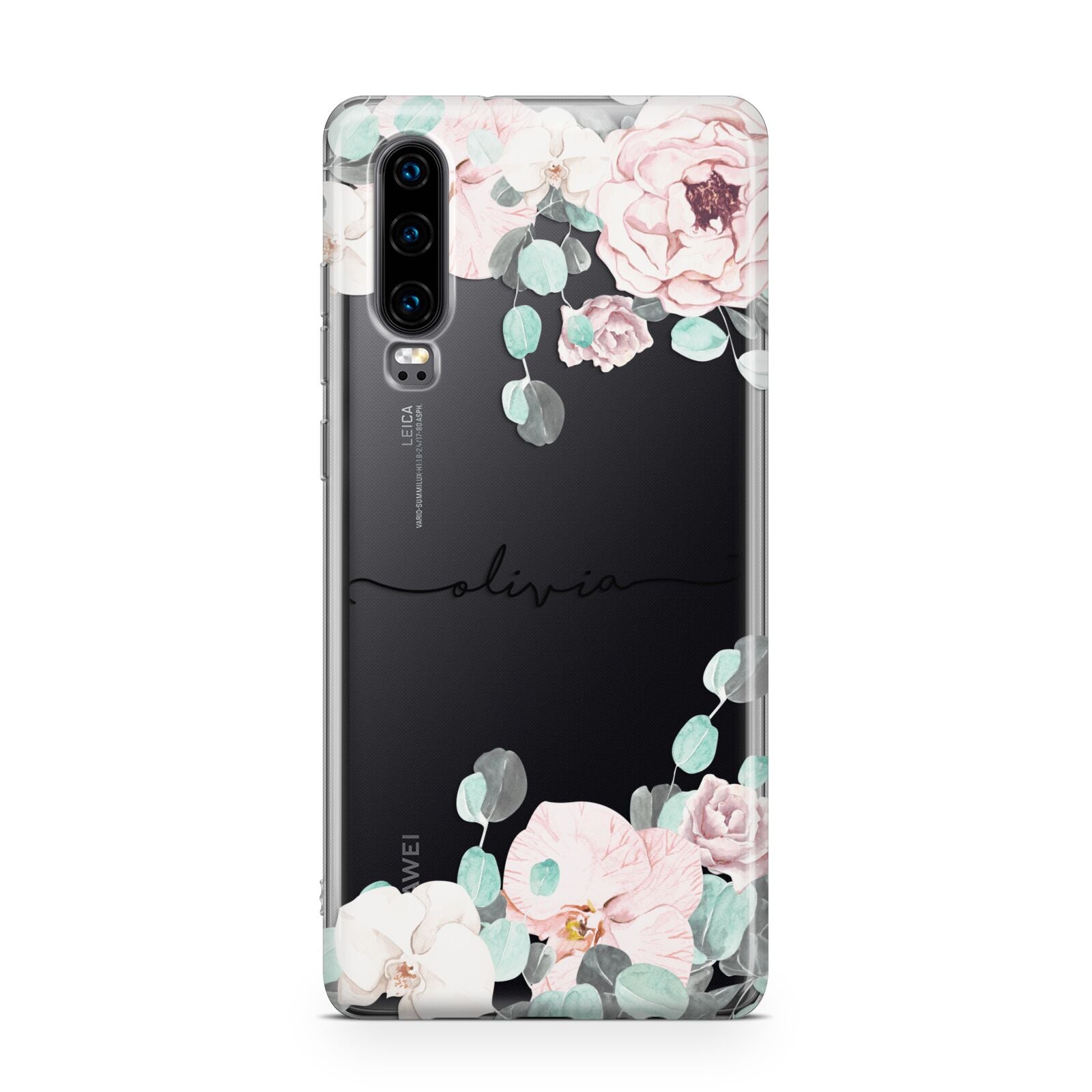 Personalised Pink Flower Name Huawei P30 Phone Case