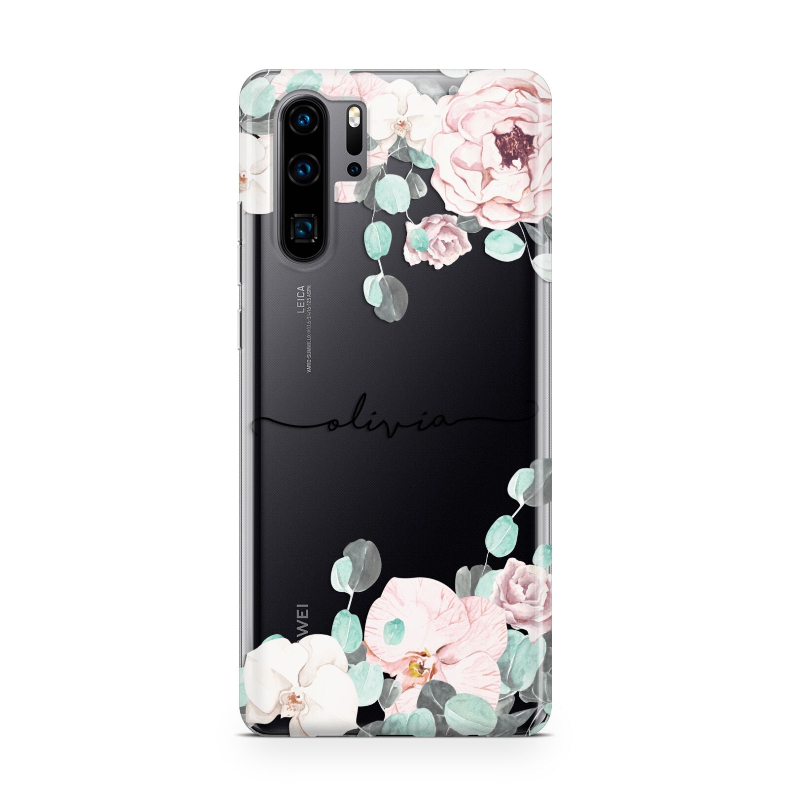 Personalised Pink Flower Name Huawei P30 Pro Phone Case