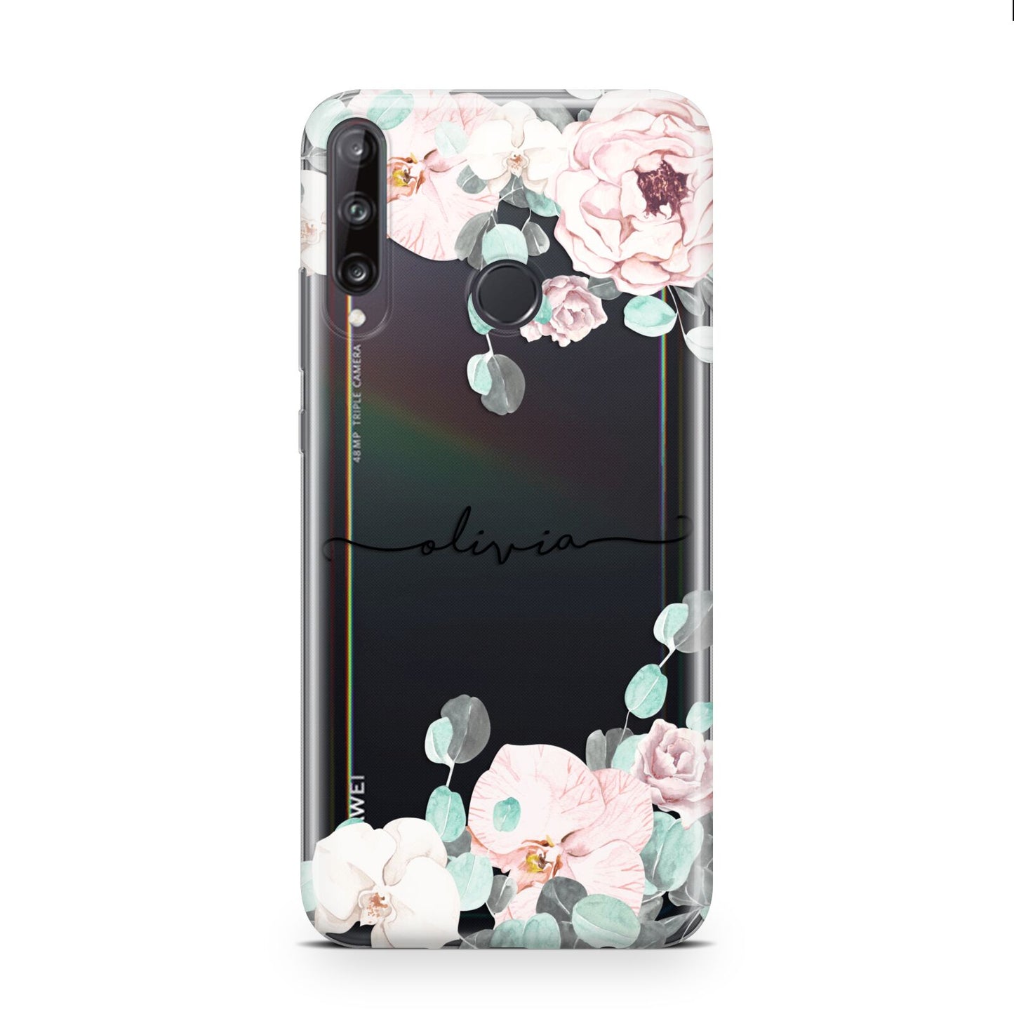 Personalised Pink Flower Name Huawei P40 Lite E Phone Case