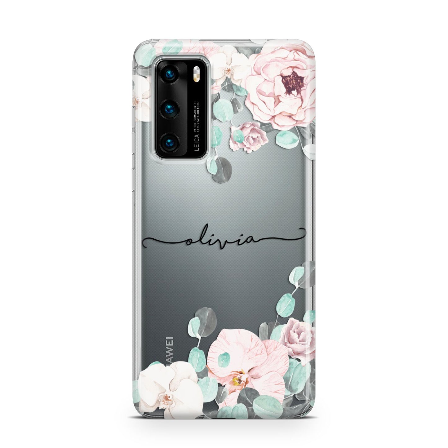 Personalised Pink Flower Name Huawei P40 Phone Case