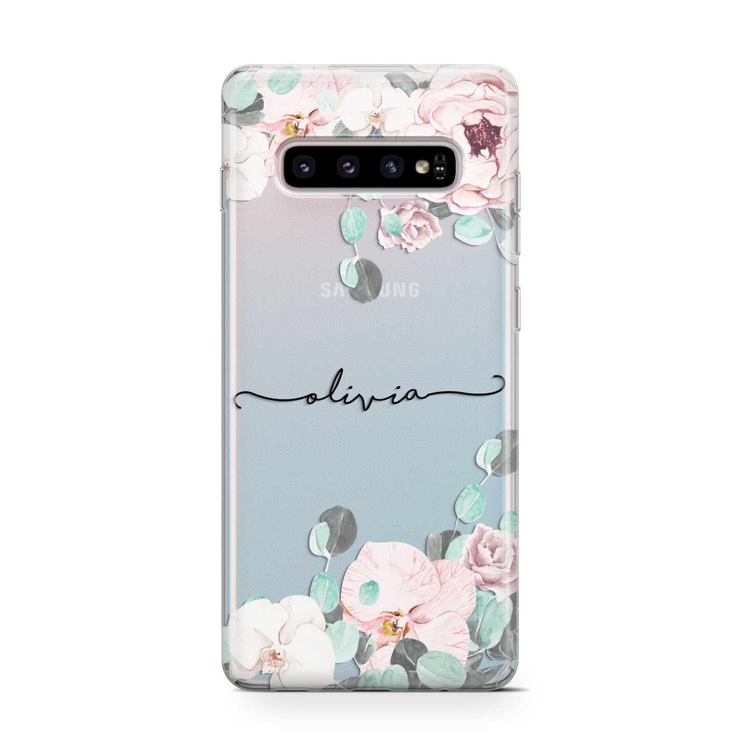 Personalised Pink Flower Name Protective Samsung Galaxy Case