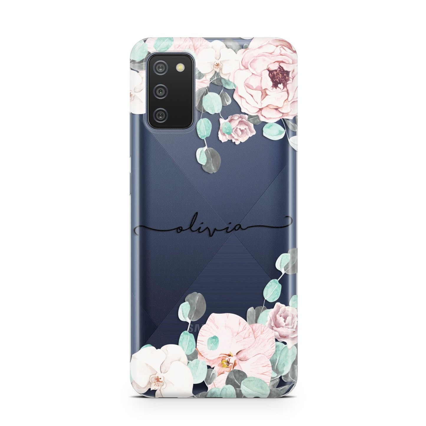 Personalised Pink Flower Name Samsung A02s Case