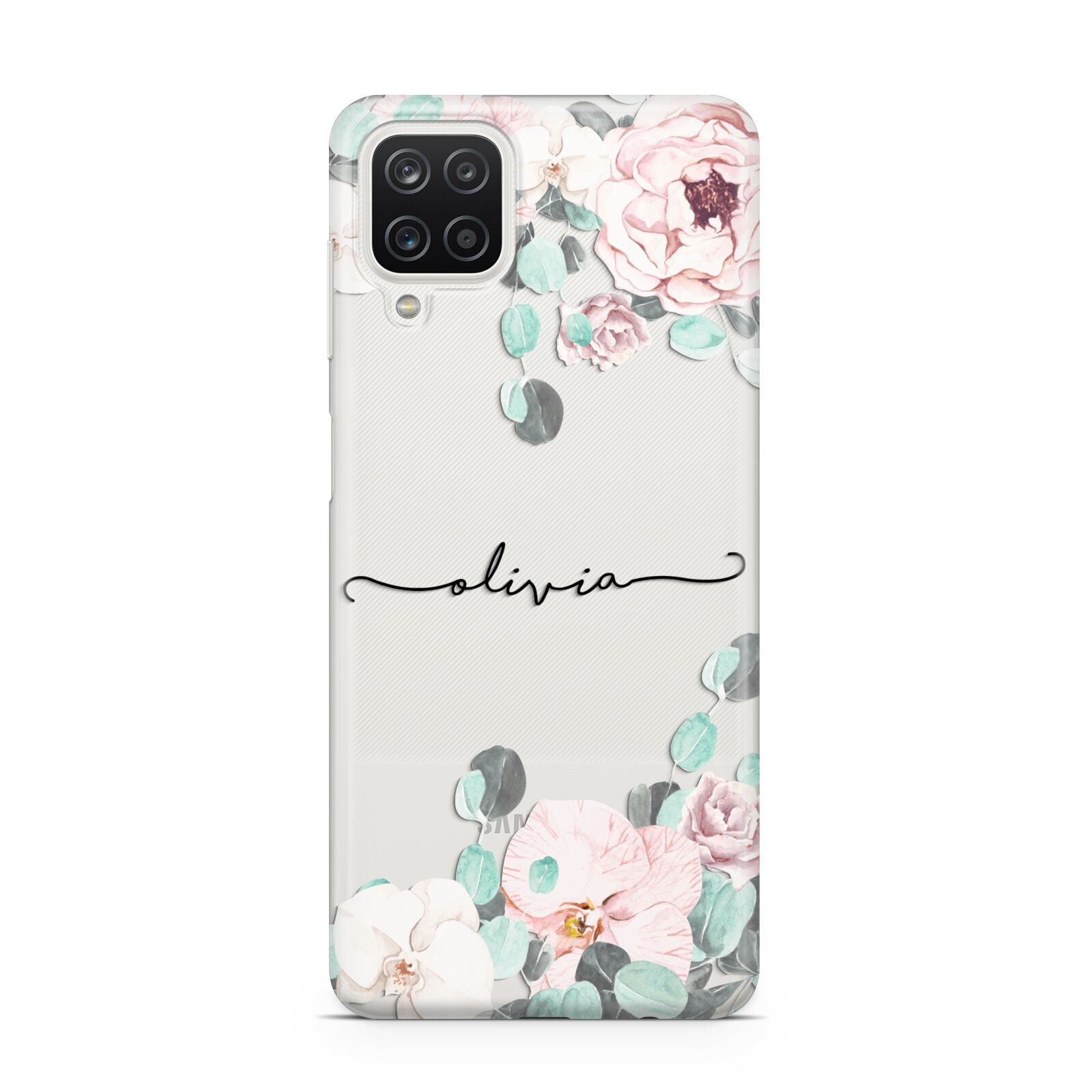 Personalised Pink Flower Name Samsung A12 Case