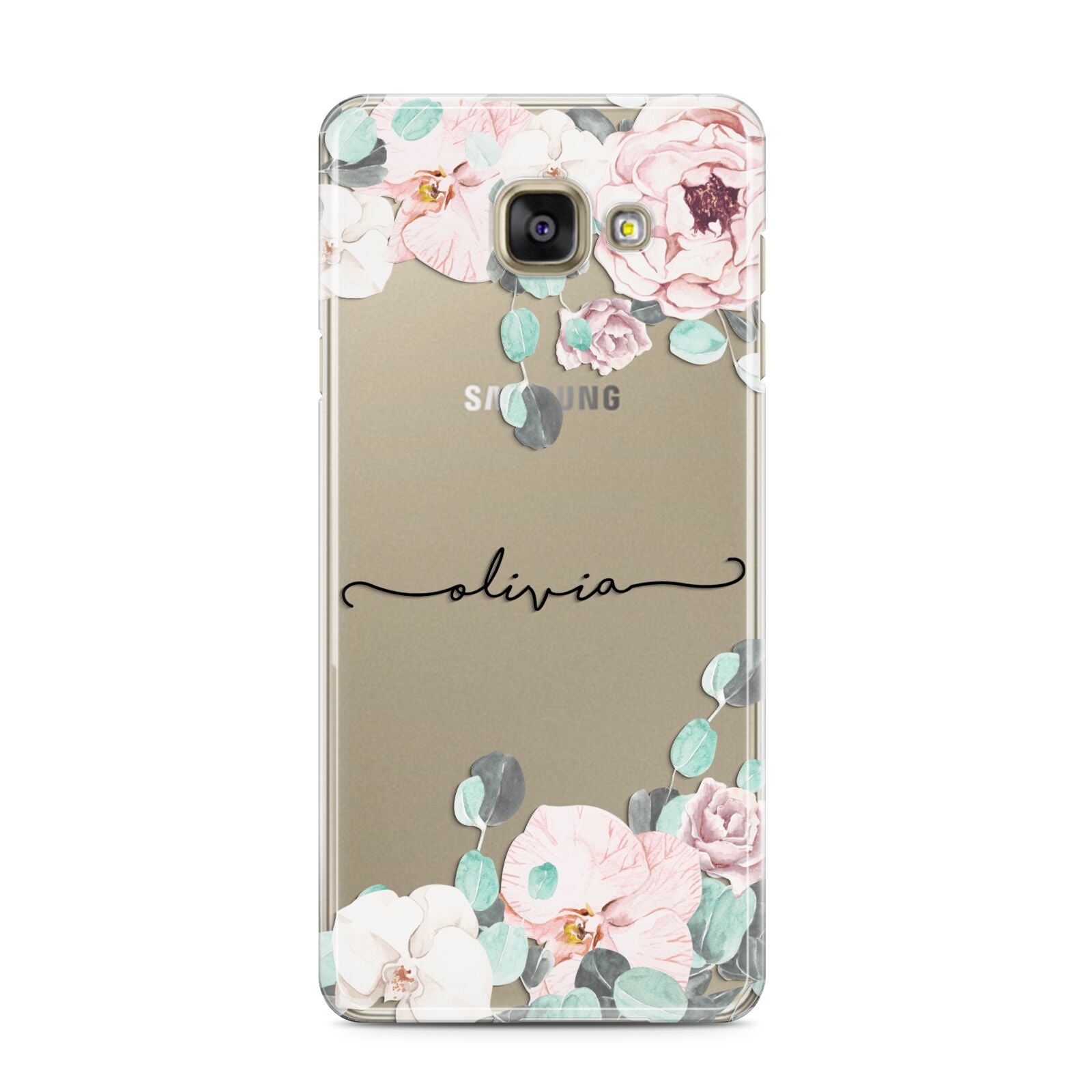 Personalised Pink Flower Name Samsung Galaxy A3 2016 Case on gold phone