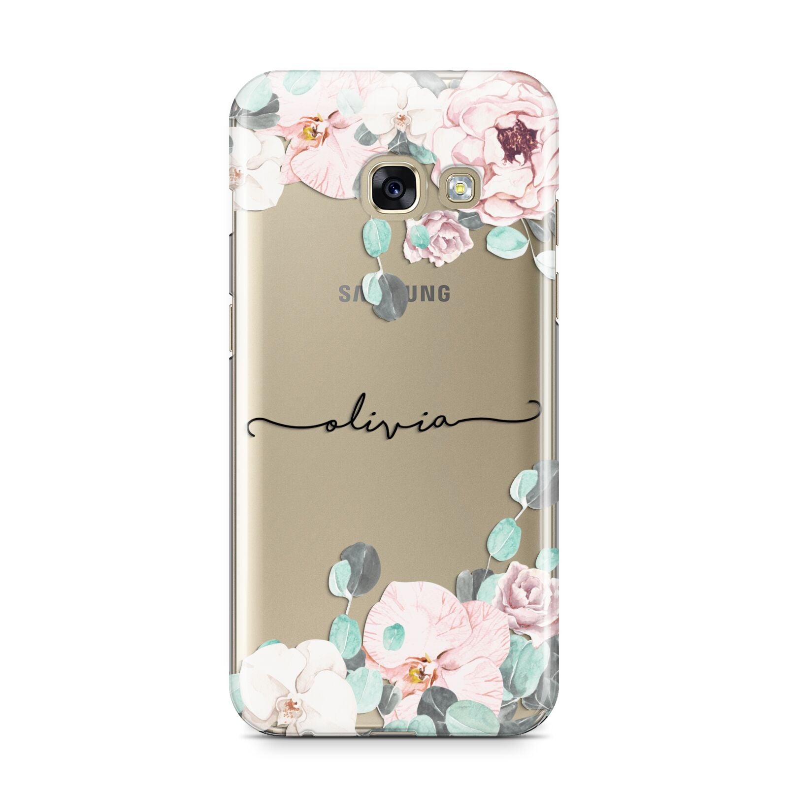 Personalised Pink Flower Name Samsung Galaxy A3 2017 Case on gold phone