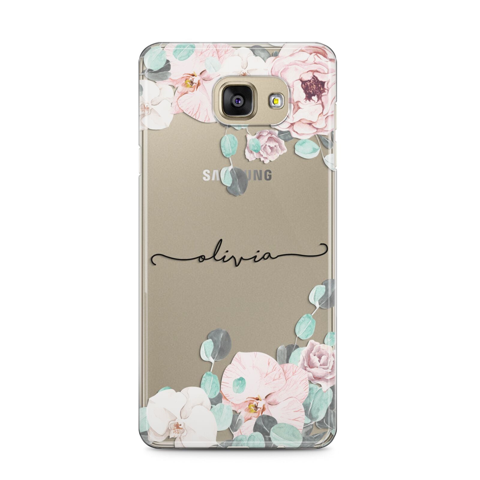 Personalised Pink Flower Name Samsung Galaxy A5 2016 Case on gold phone