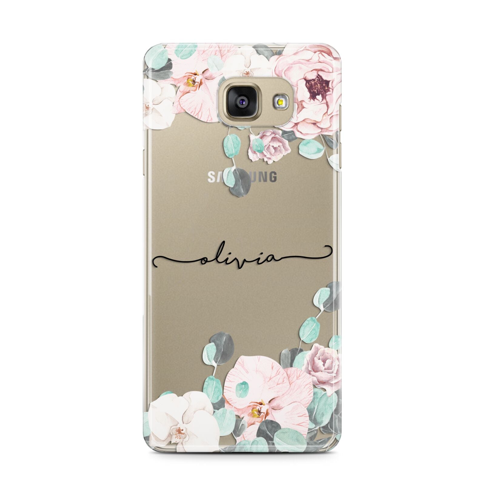 Personalised Pink Flower Name Samsung Galaxy A7 2016 Case on gold phone