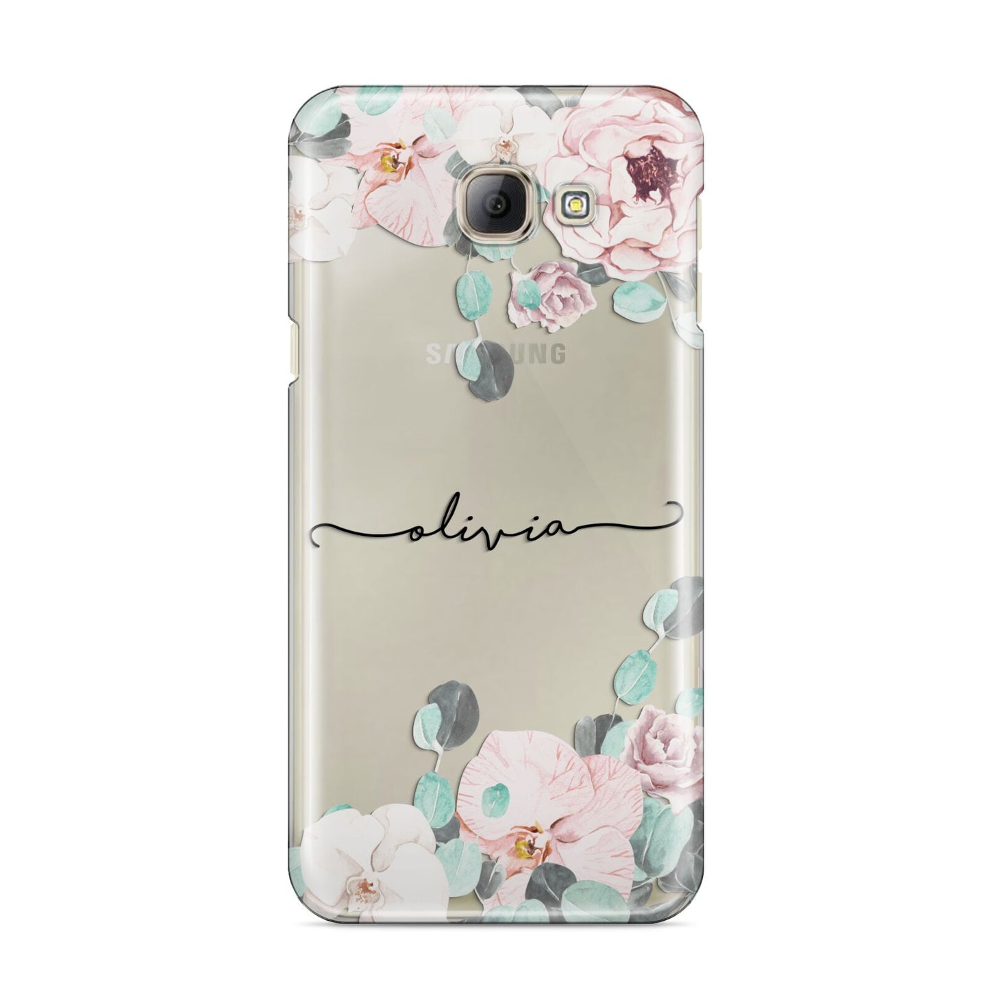 Personalised Pink Flower Name Samsung Galaxy A8 2016 Case