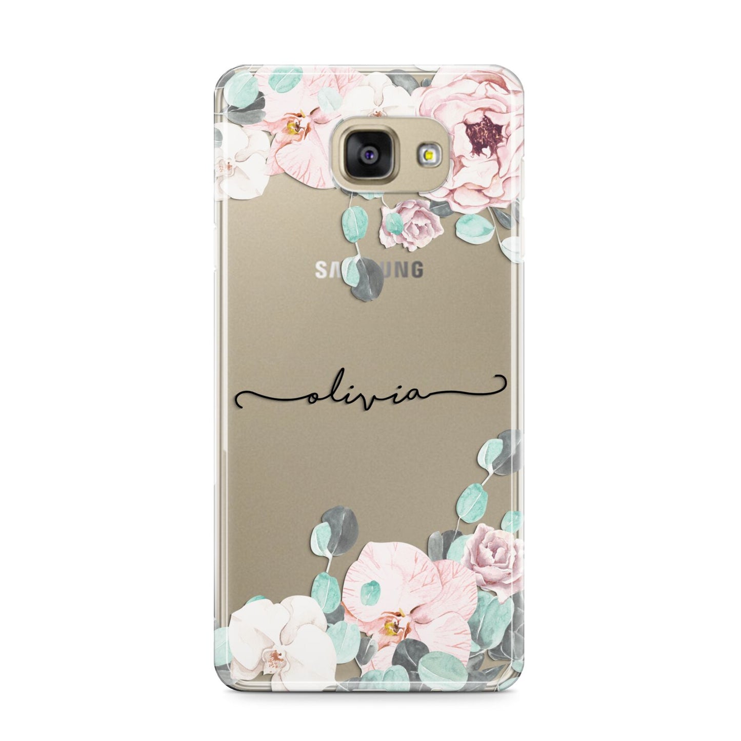 Personalised Pink Flower Name Samsung Galaxy A9 2016 Case on gold phone