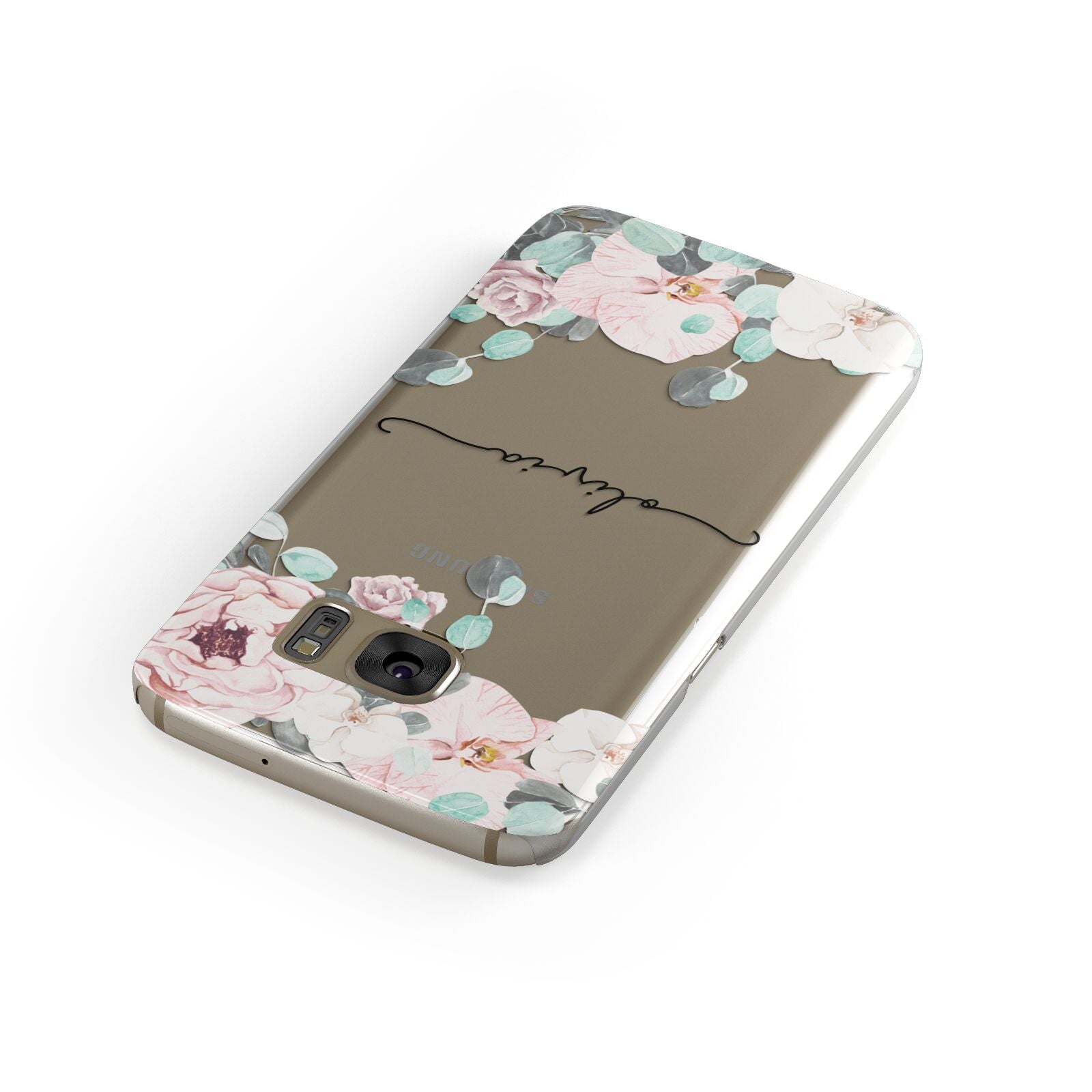 Personalised Pink Flower Name Samsung Galaxy Case Front Close Up