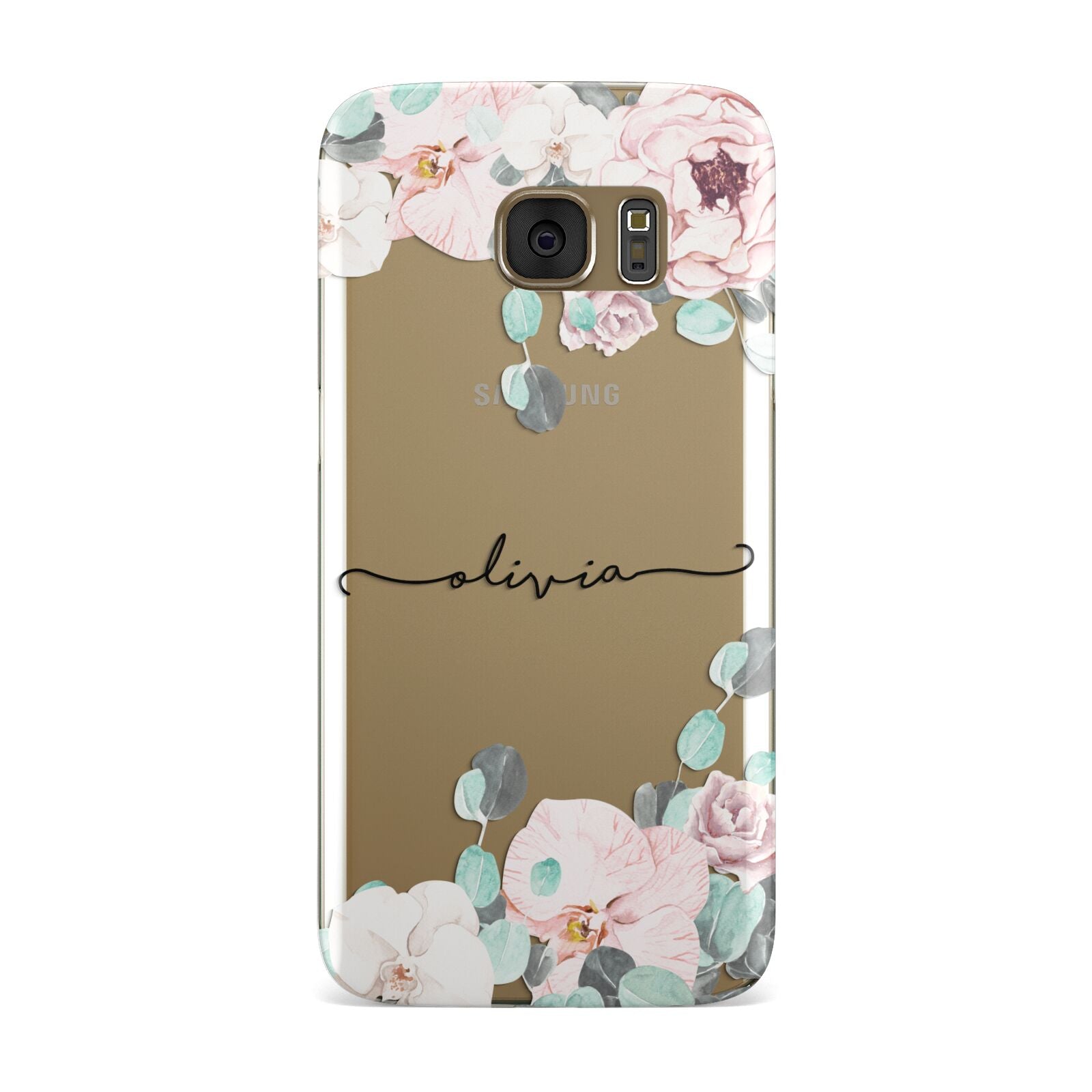 Personalised Pink Flower Name Samsung Galaxy Case