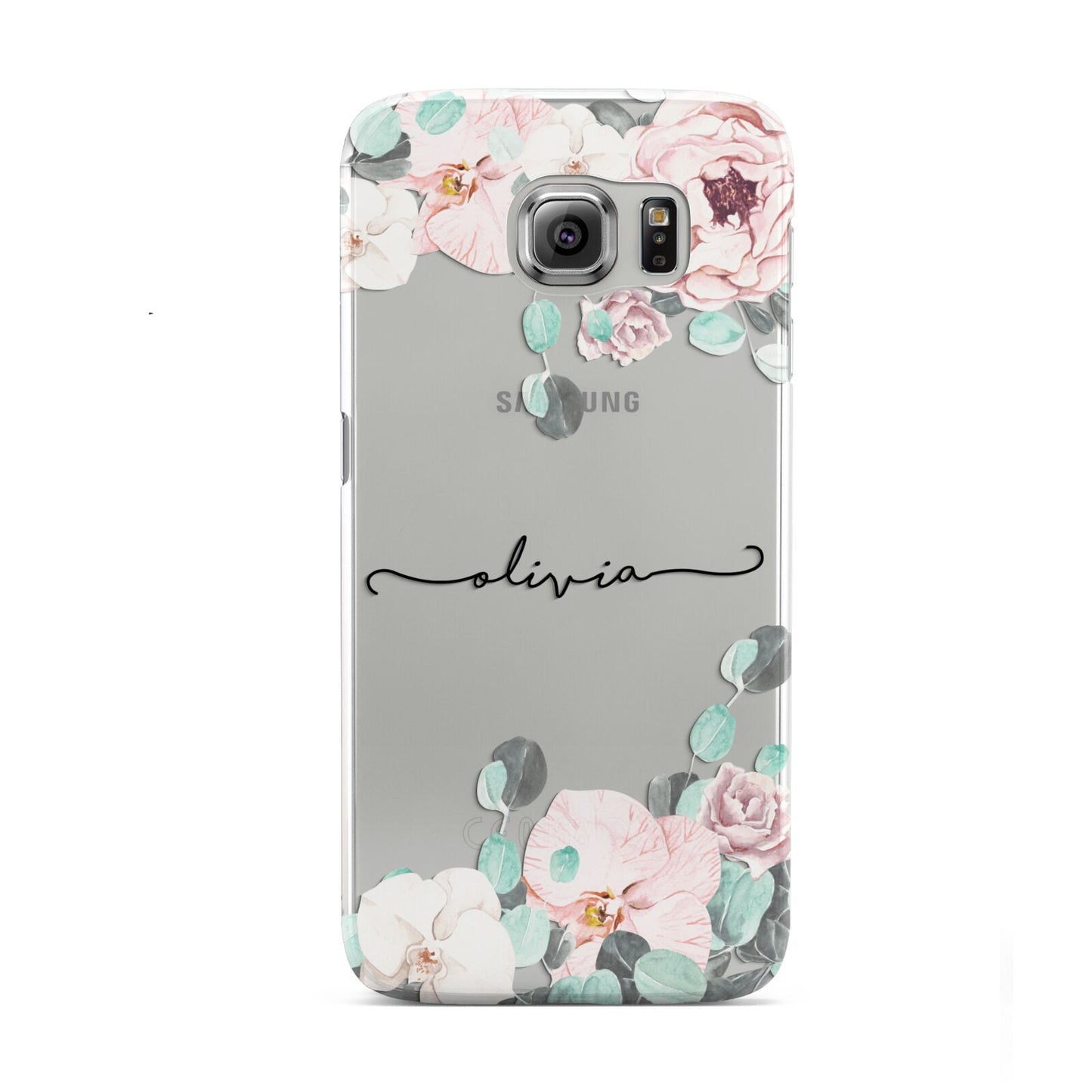 Personalised Pink Flower Name Samsung Galaxy S6 Case