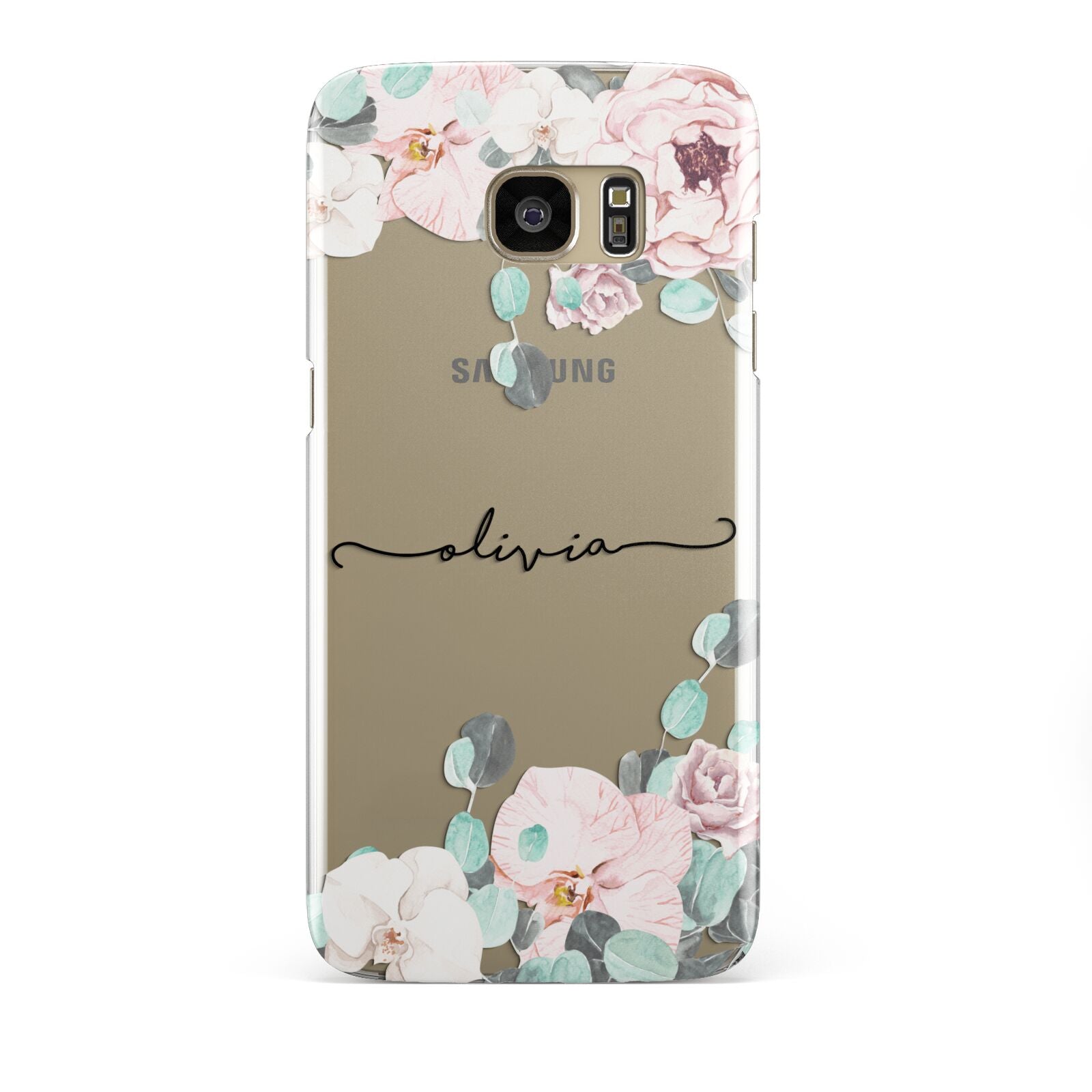 Personalised Pink Flower Name Samsung Galaxy S7 Edge Case