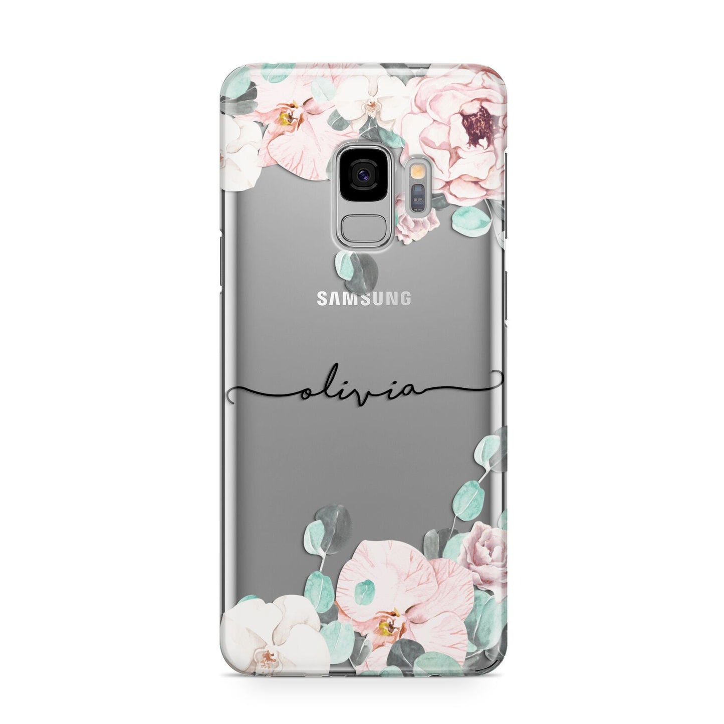 Personalised Pink Flower Name Samsung Galaxy S9 Case