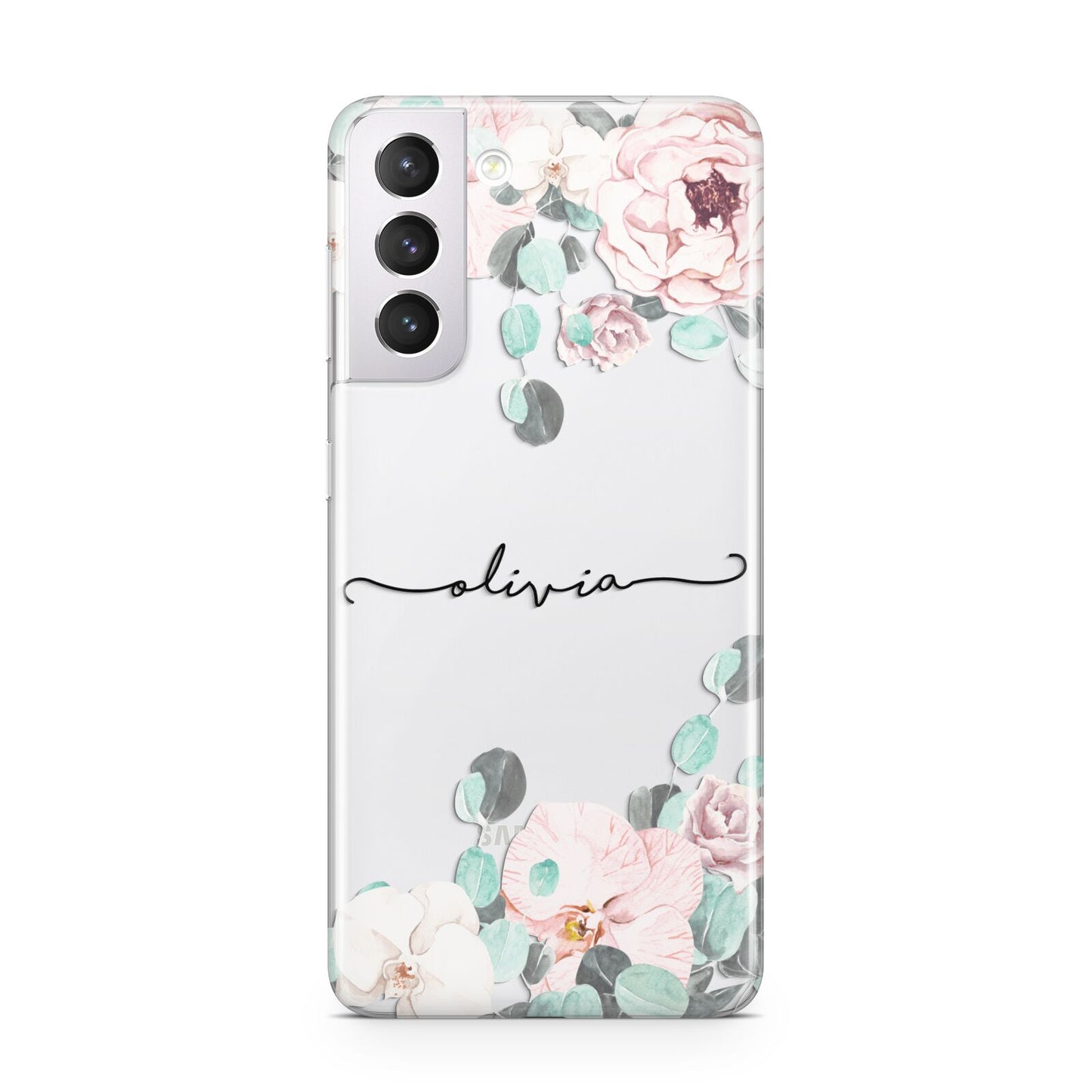 Personalised Pink Flower Name Samsung S21 Case