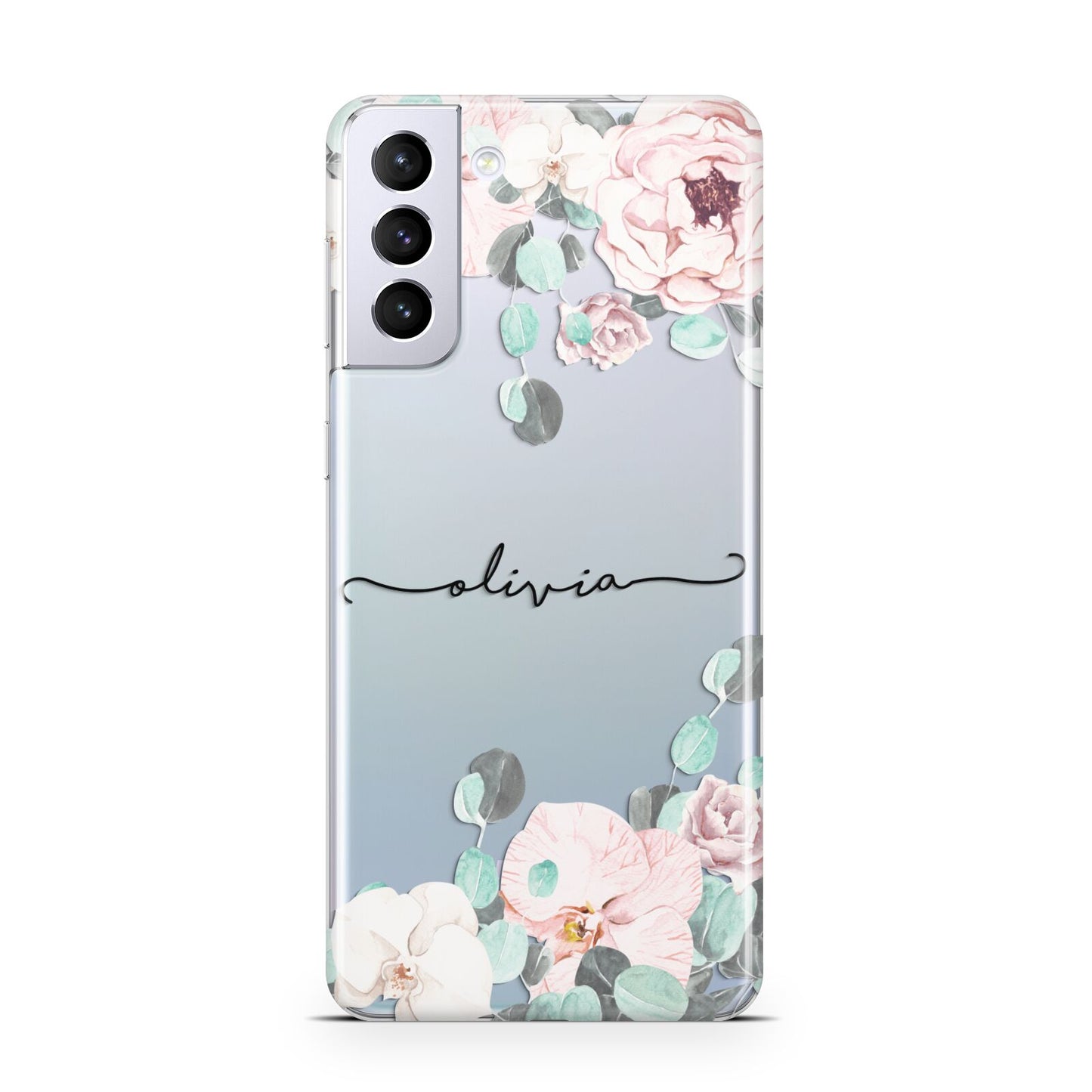 Personalised Pink Flower Name Samsung S21 Plus Case