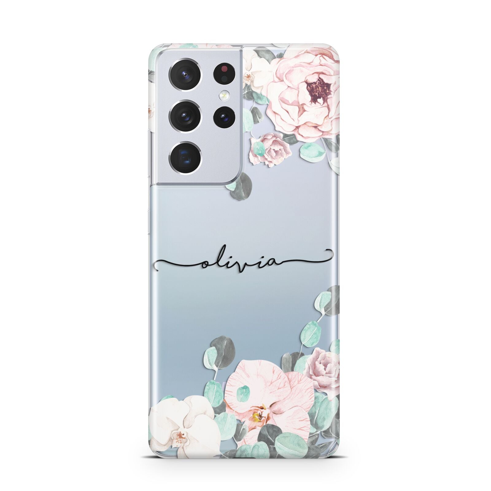 Personalised Pink Flower Name Samsung S21 Ultra Case