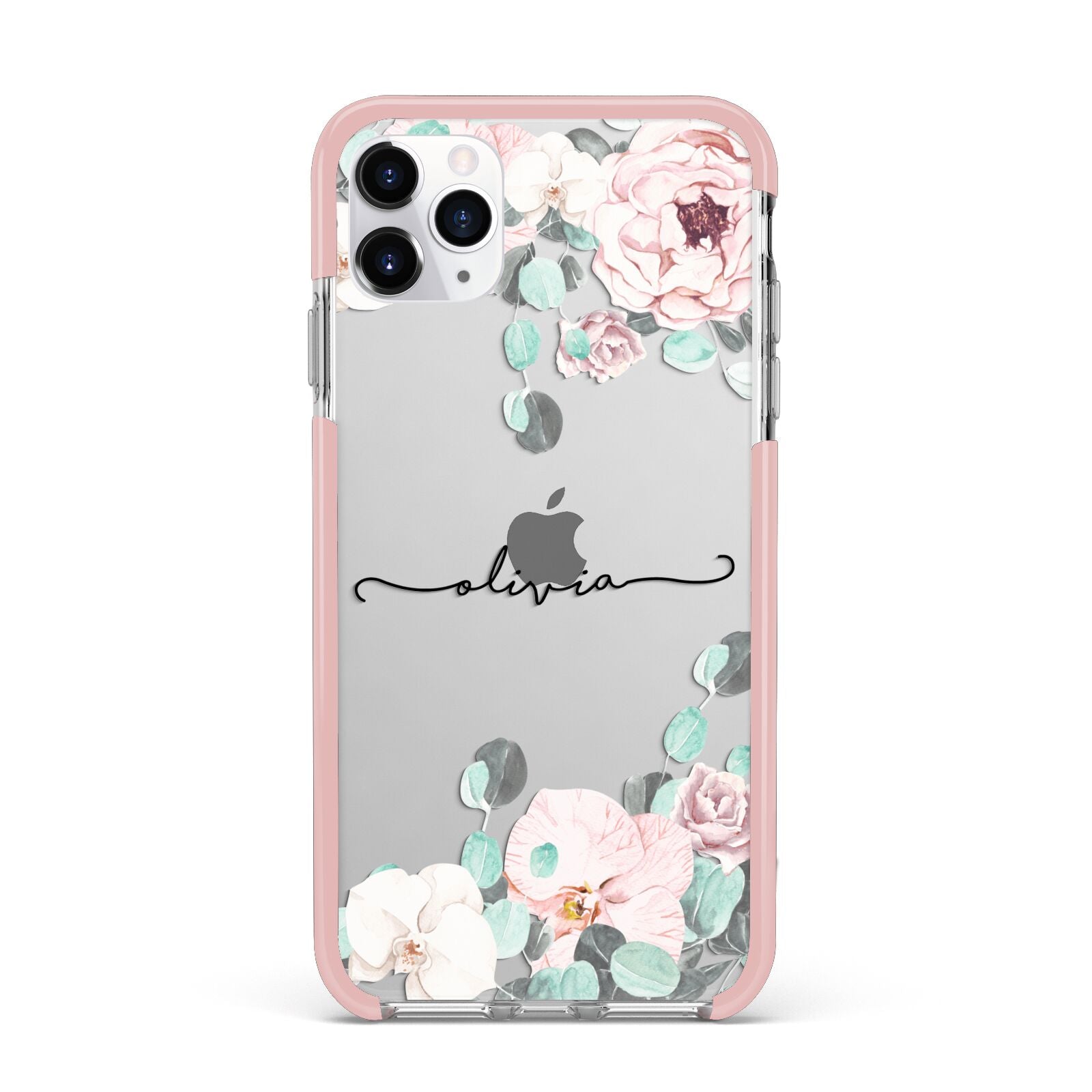 Personalised Pink Flower Name iPhone 11 Pro Max Impact Pink Edge Case