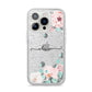 Personalised Pink Flower Name iPhone 14 Pro Glitter Tough Case Silver