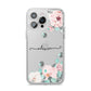 Personalised Pink Flower Name iPhone 14 Pro Max Clear Tough Case Silver