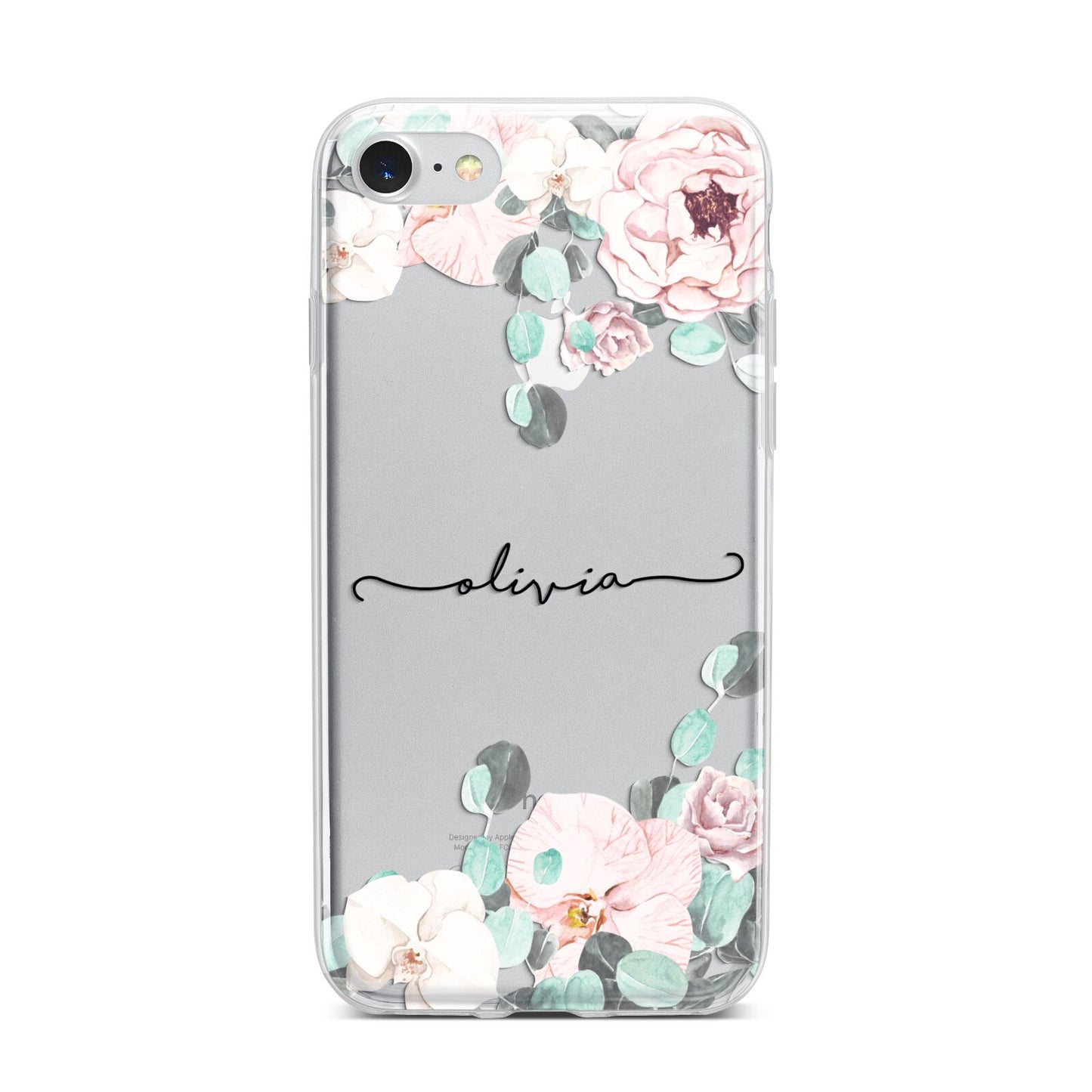 Personalised Pink Flower Name iPhone 7 Bumper Case on Silver iPhone