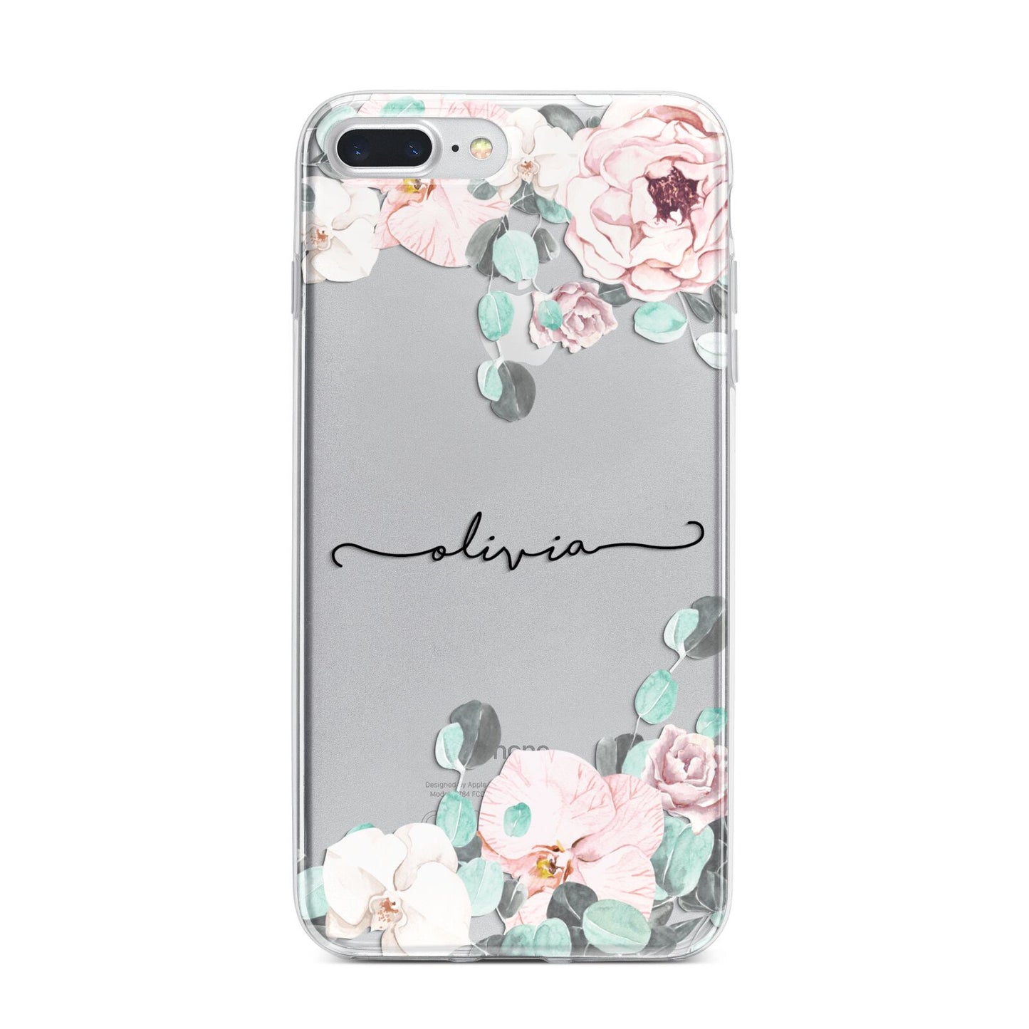 Personalised Pink Flower Name iPhone 7 Plus Bumper Case on Silver iPhone