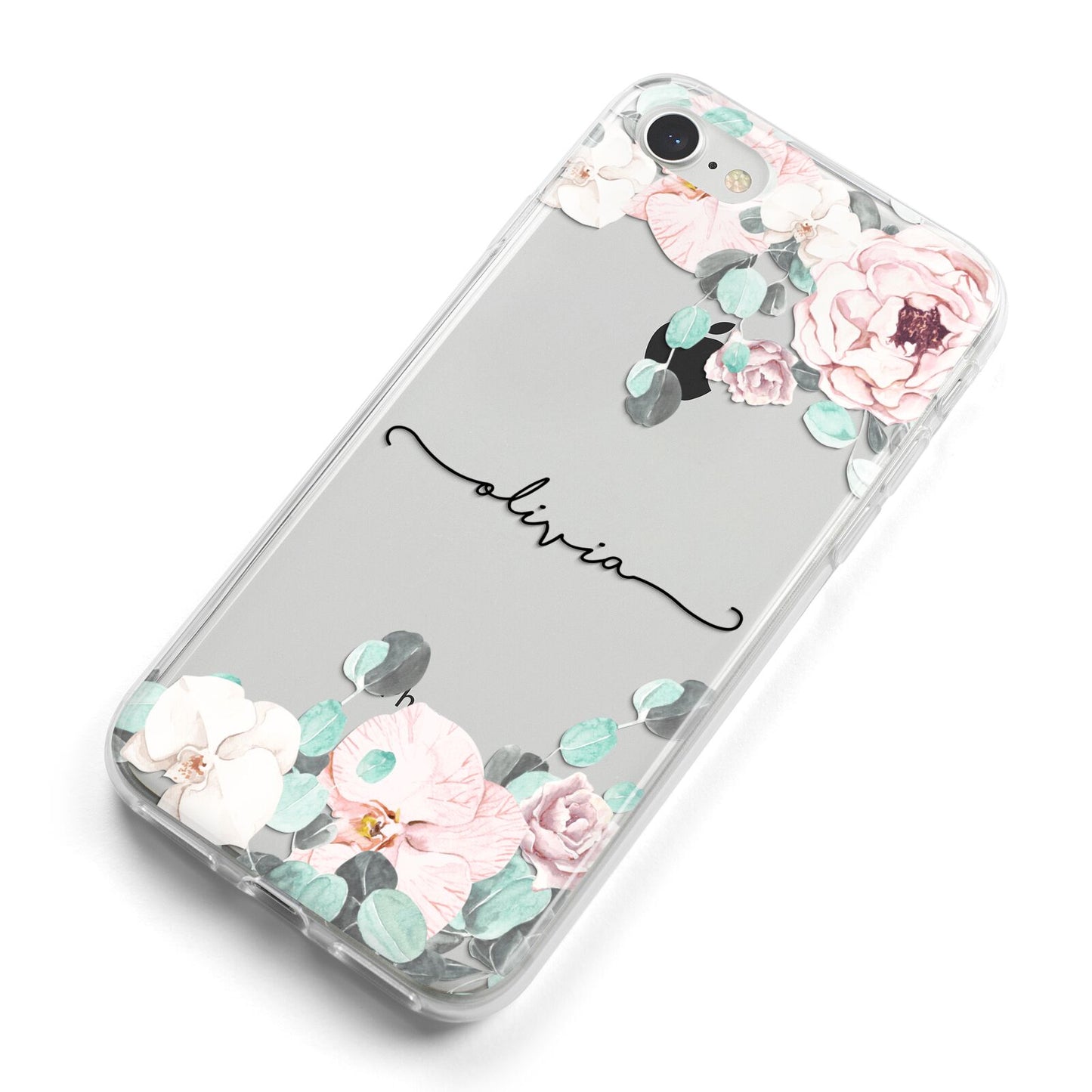 Personalised Pink Flower Name iPhone 8 Bumper Case on Silver iPhone Alternative Image