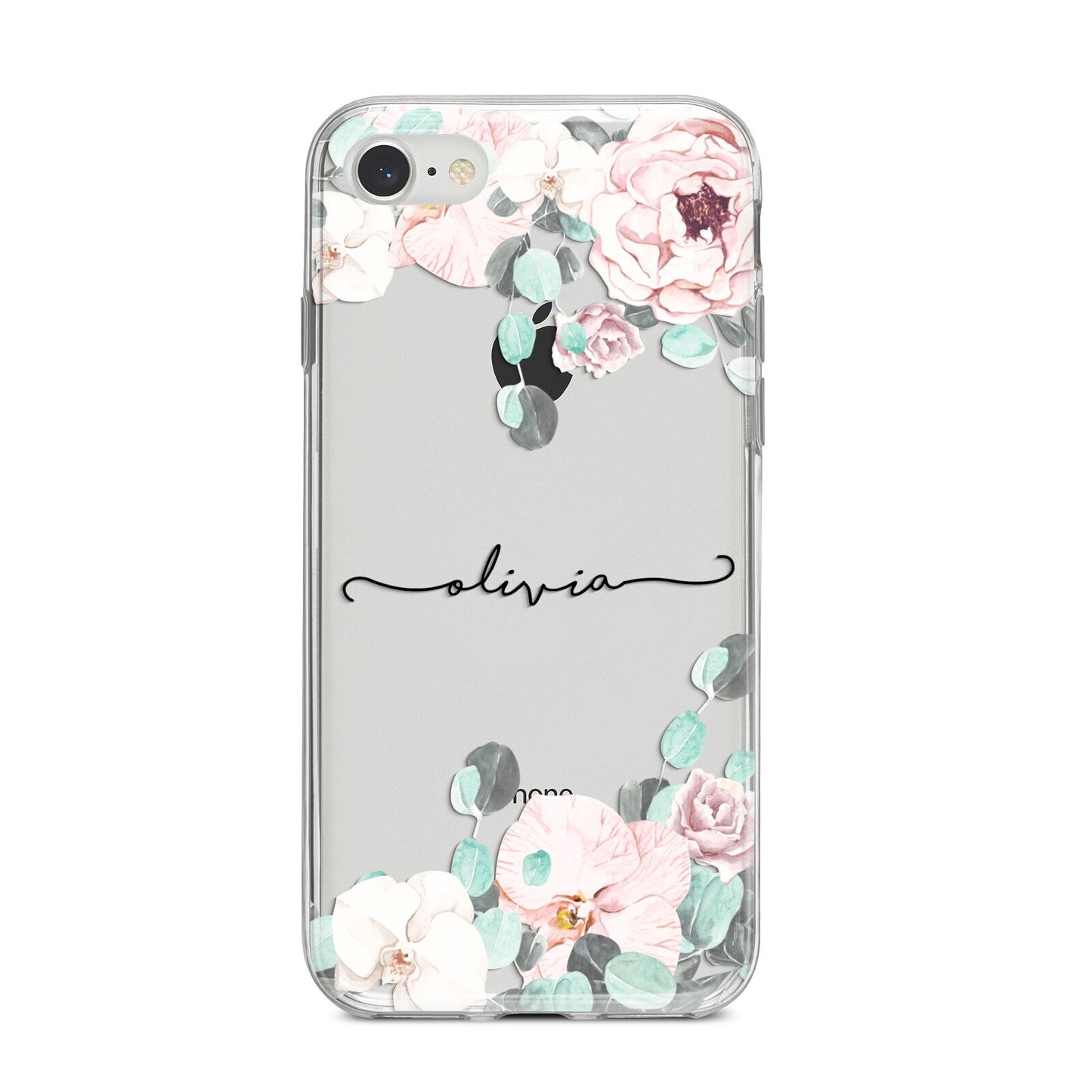 Personalised Pink Flower Name iPhone 8 Bumper Case on Silver iPhone