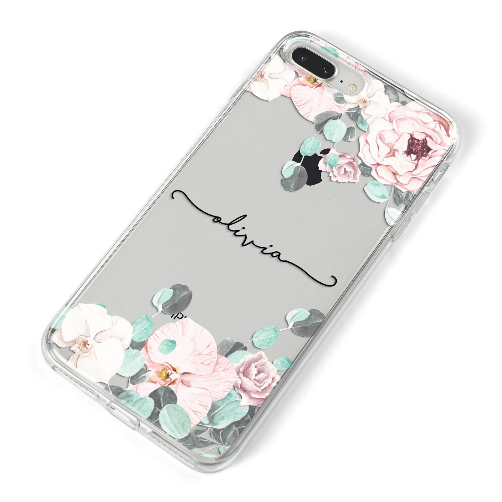 Personalised Pink Flower Name iPhone 8 Plus Bumper Case on Silver iPhone Alternative Image