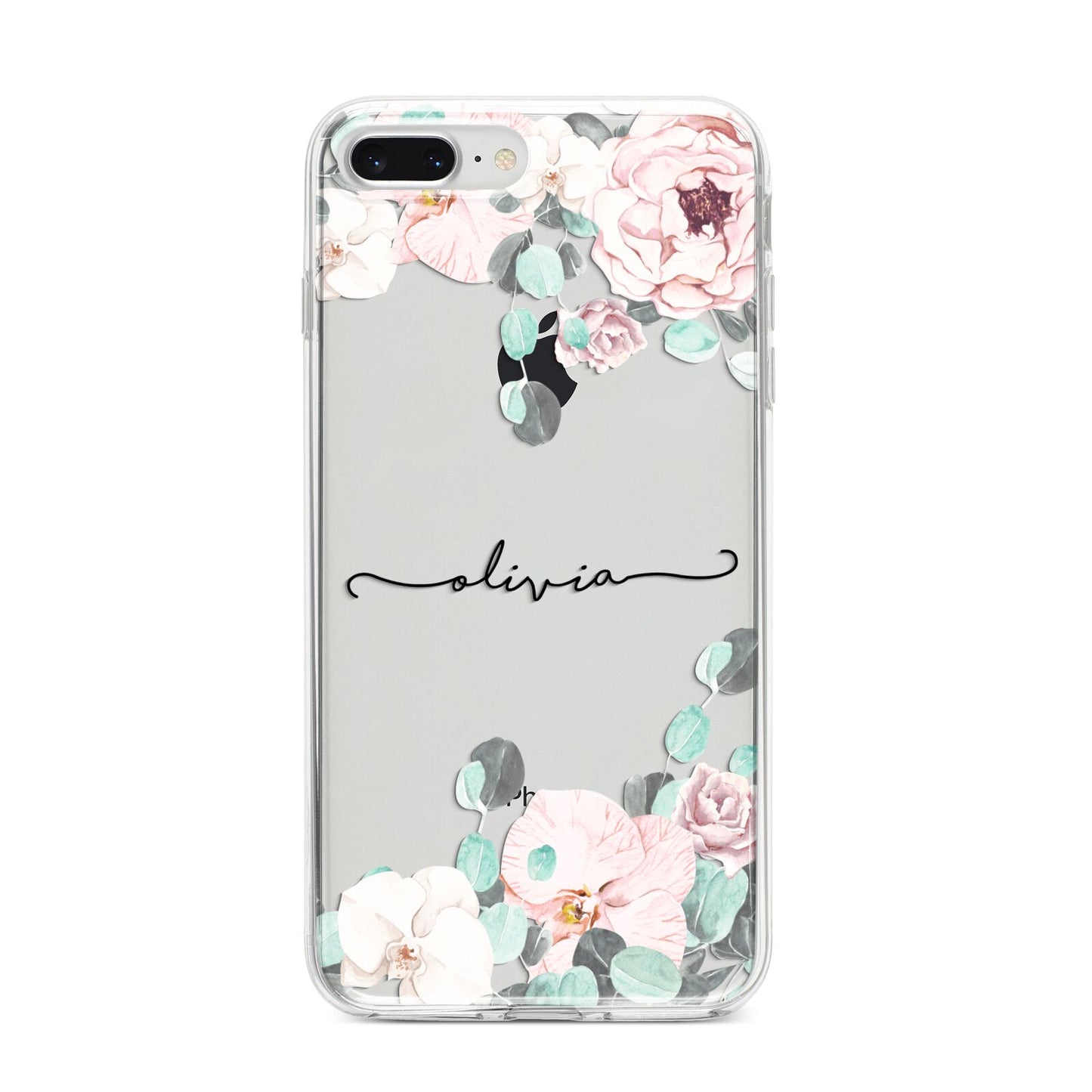 Personalised Pink Flower Name iPhone 8 Plus Bumper Case on Silver iPhone