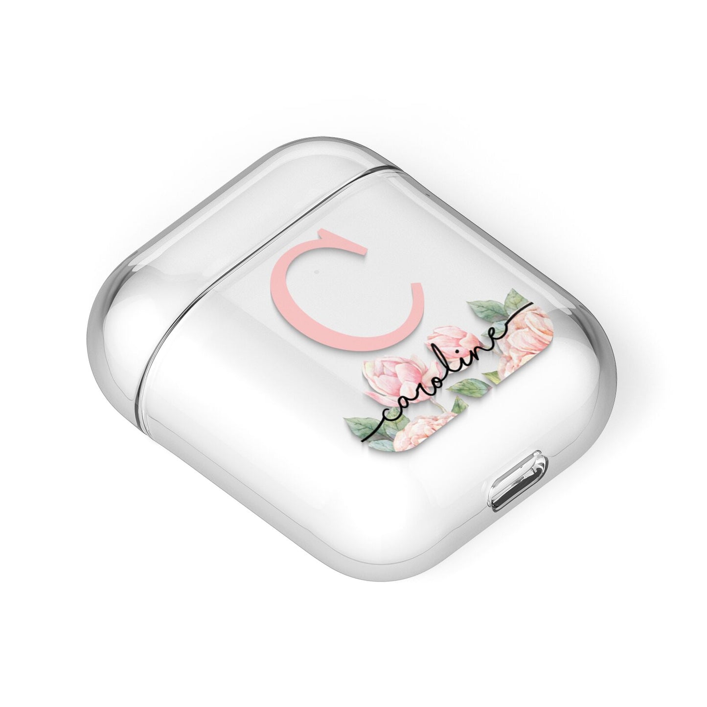 Personalised Pink Flowers AirPods Case Laid Flat