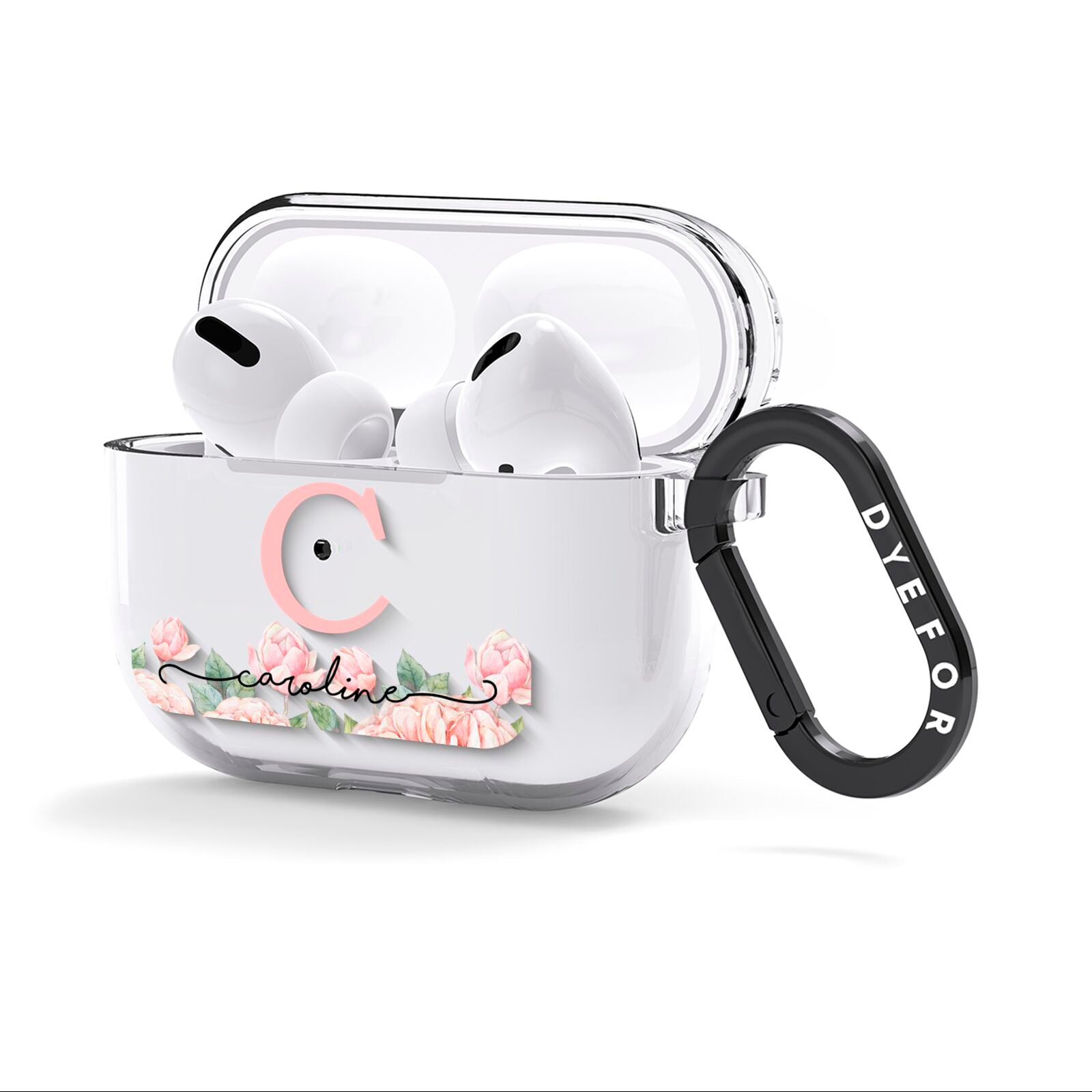 Personalised Pink Flowers AirPods Clear Case 3rd Gen Side Image