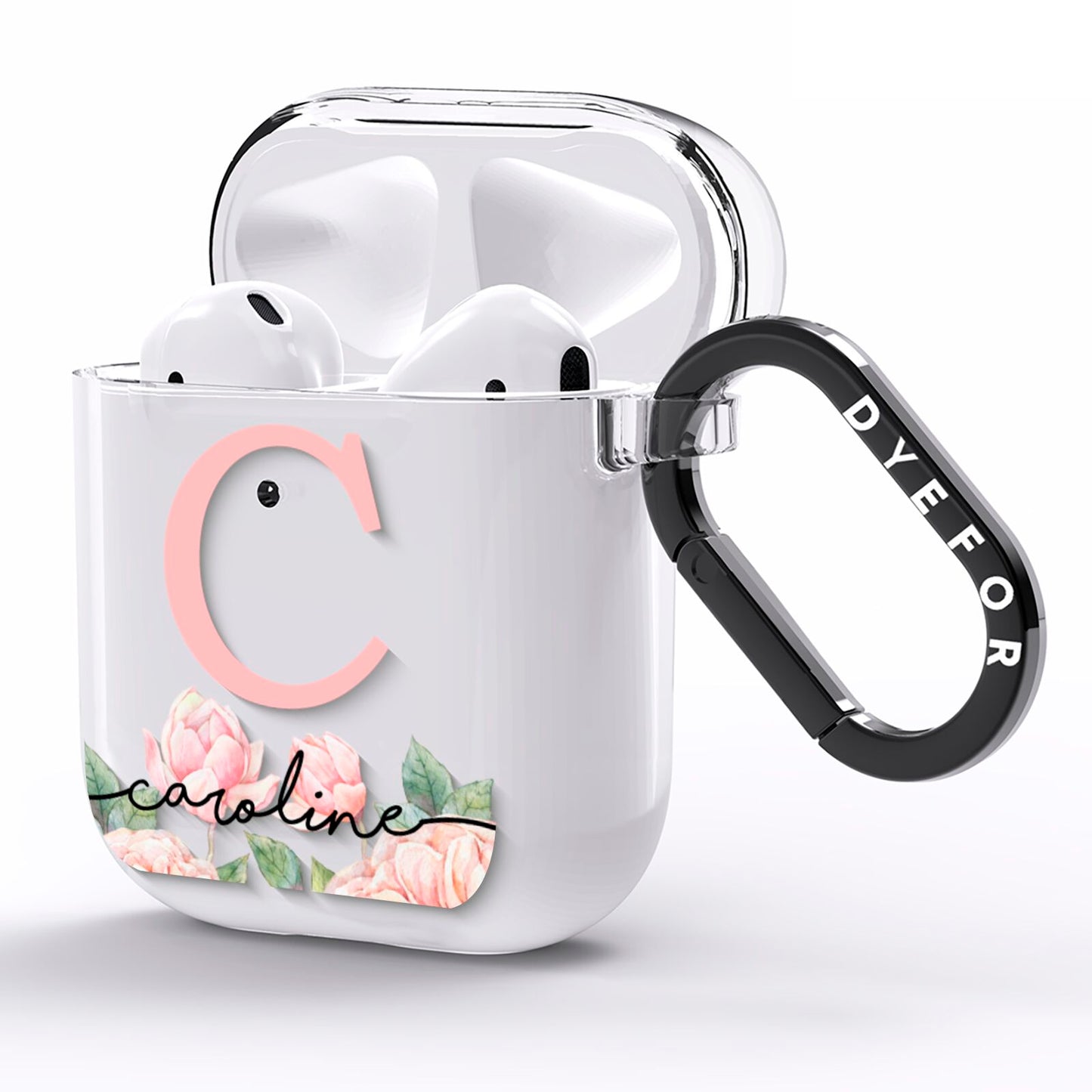 Personalised Pink Flowers AirPods Clear Case Side Image