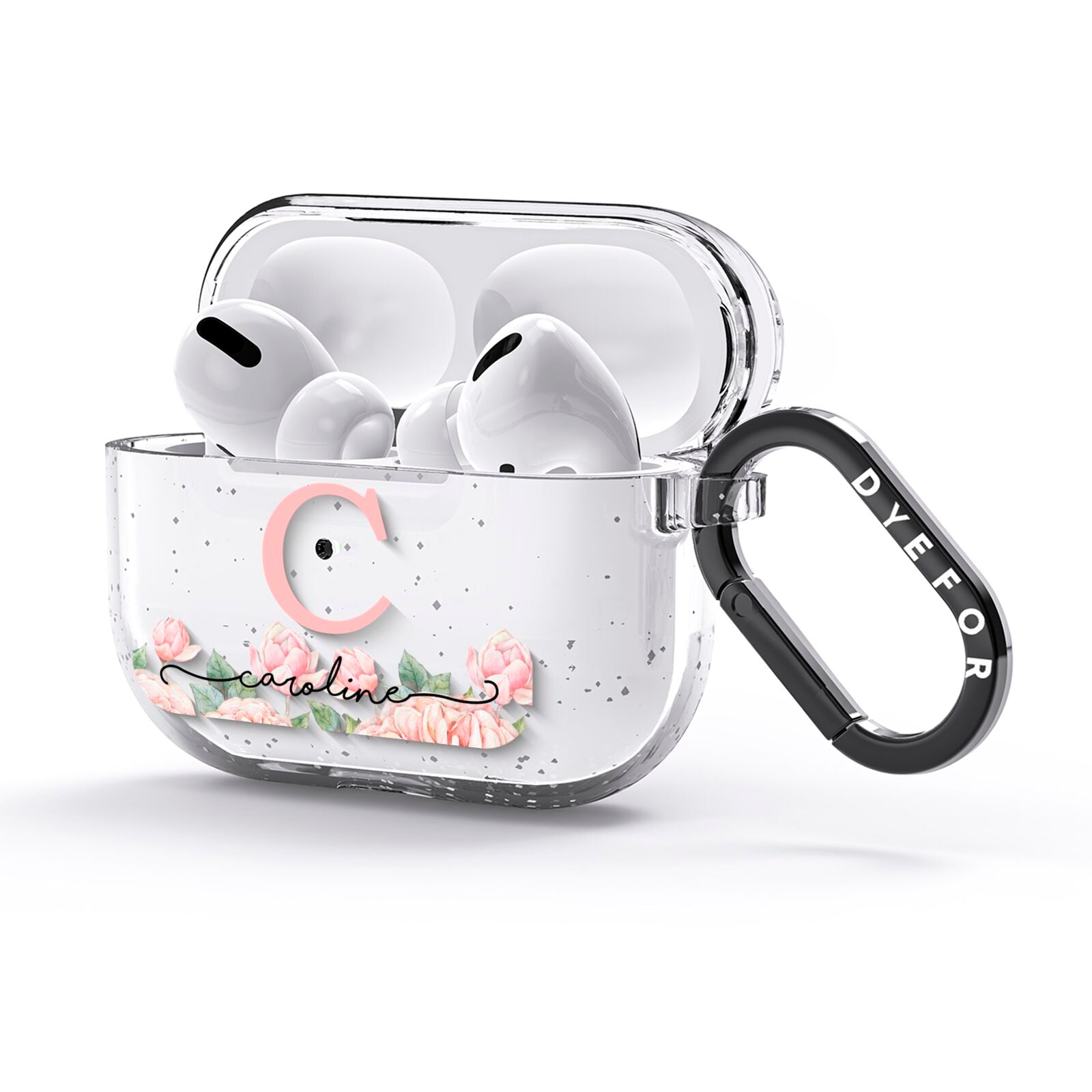 Personalised Pink Flowers AirPods Glitter Case 3rd Gen Side Image