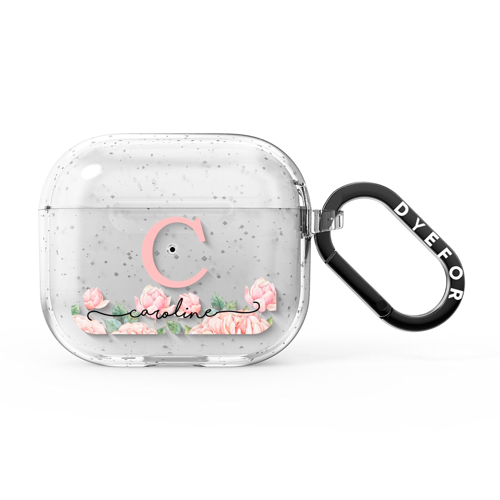 Personalised Pink Flowers AirPods Glitter Case 3rd Gen