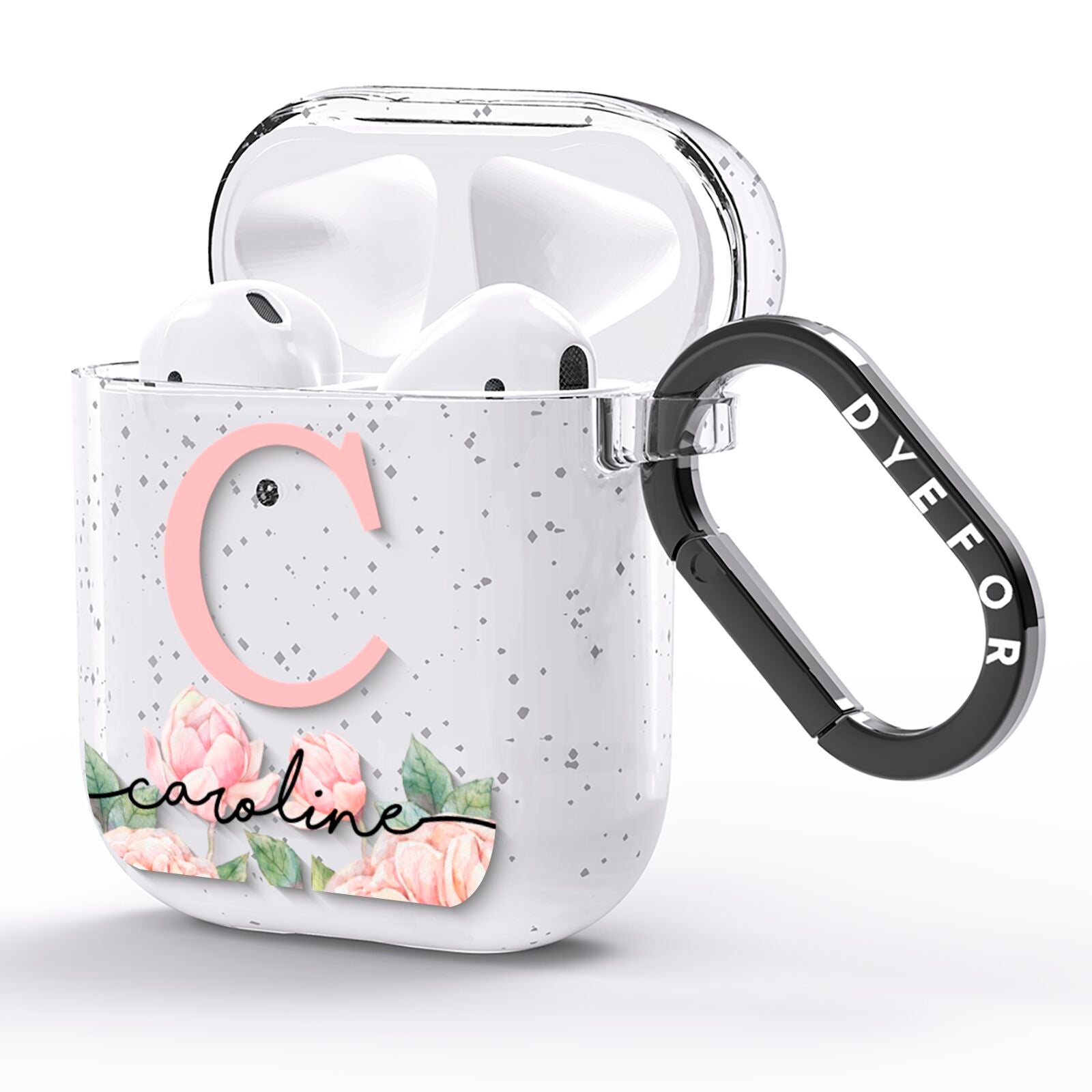 Personalised Pink Flowers AirPods Glitter Case Side Image