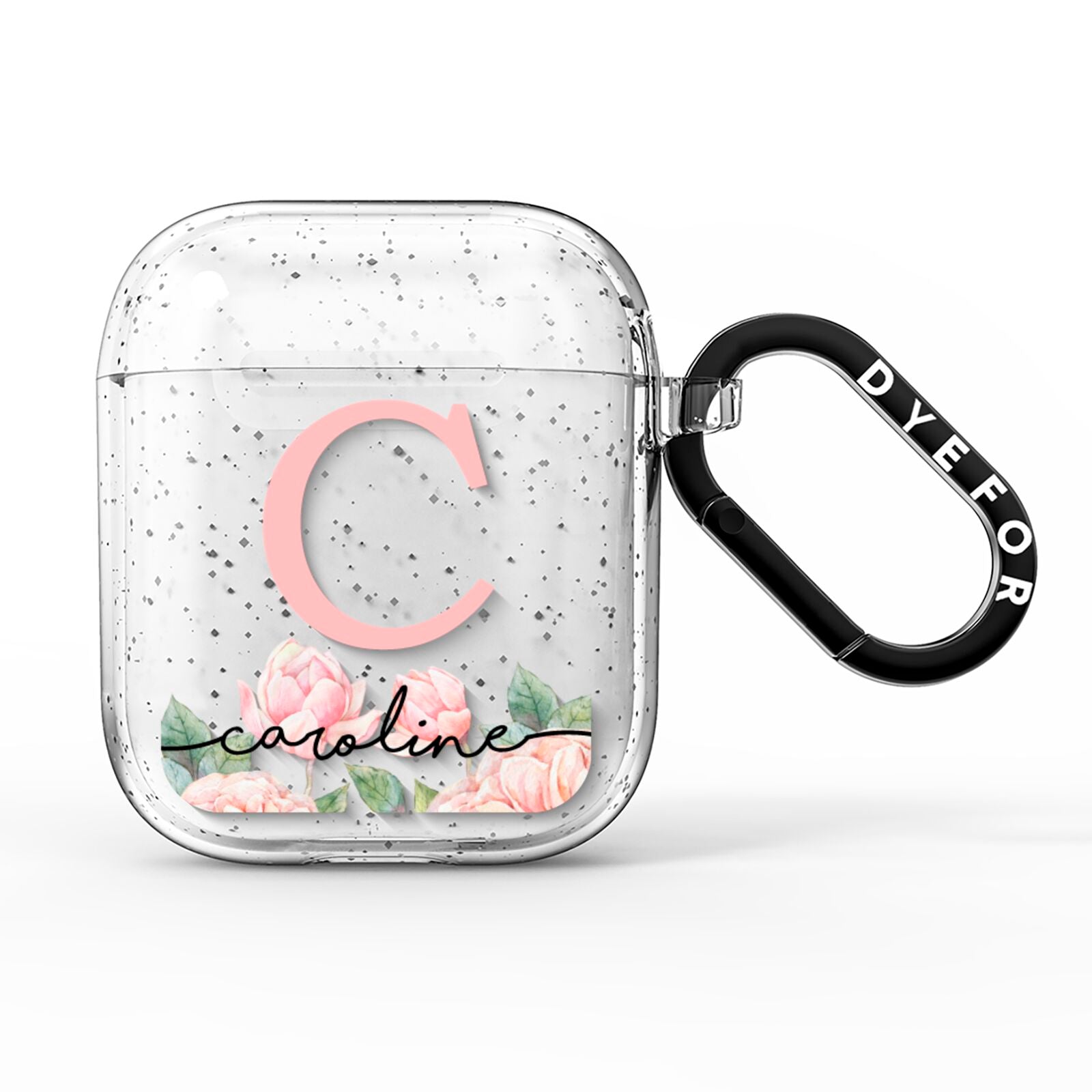 Personalised Pink Flowers AirPods Glitter Case