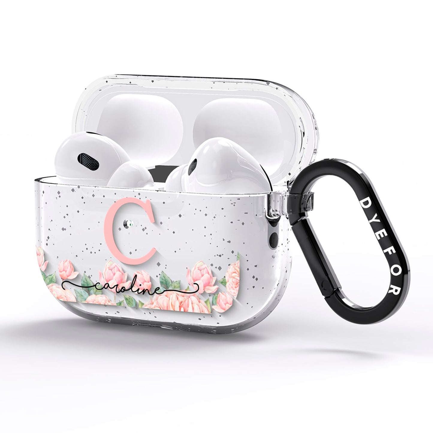 Personalised Pink Flowers AirPods Pro Glitter Case Side Image