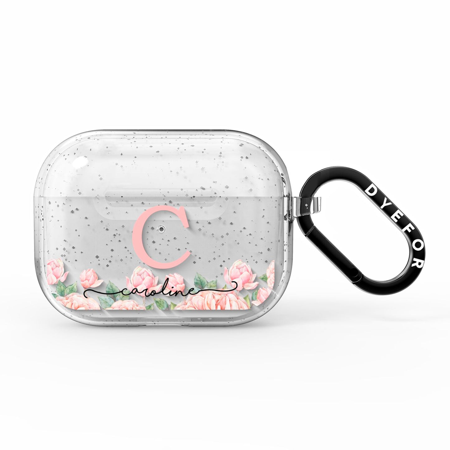 Personalised Pink Flowers AirPods Pro Glitter Case