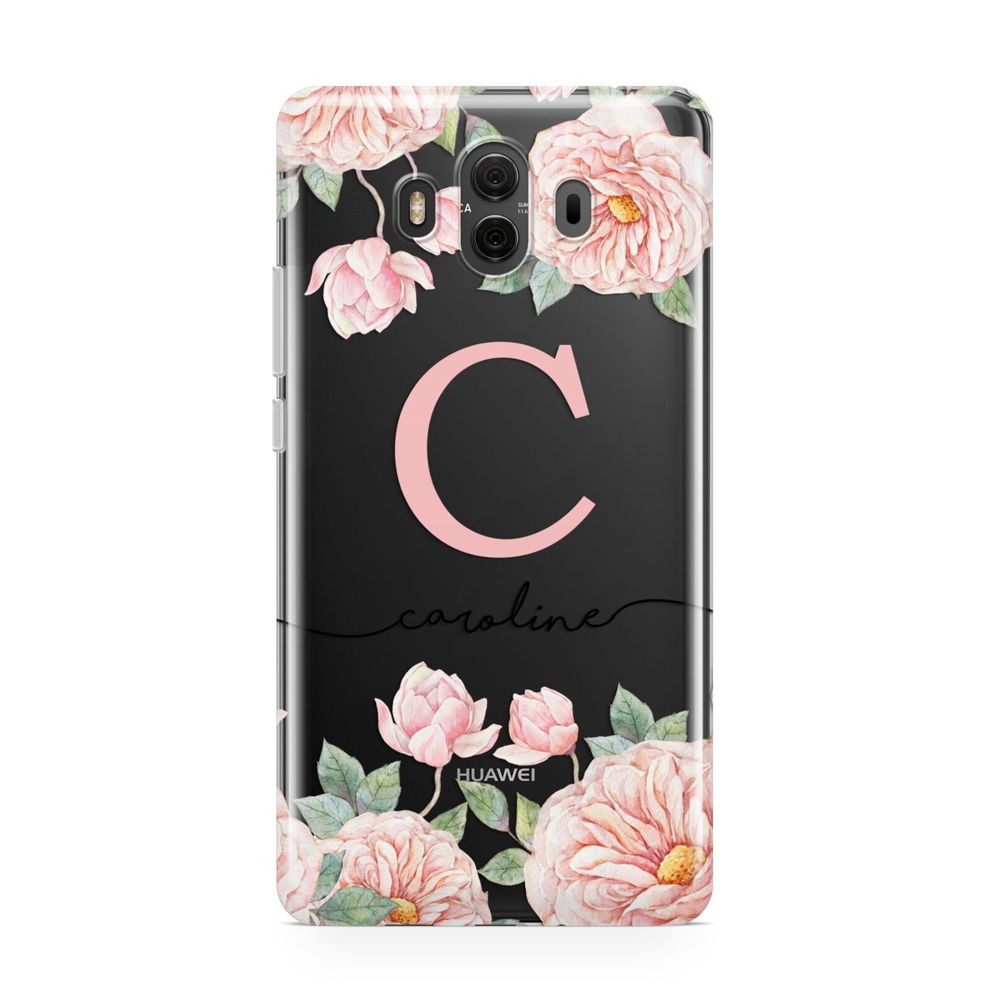 Personalised Pink Flowers Huawei Mate 10 Protective Phone Case