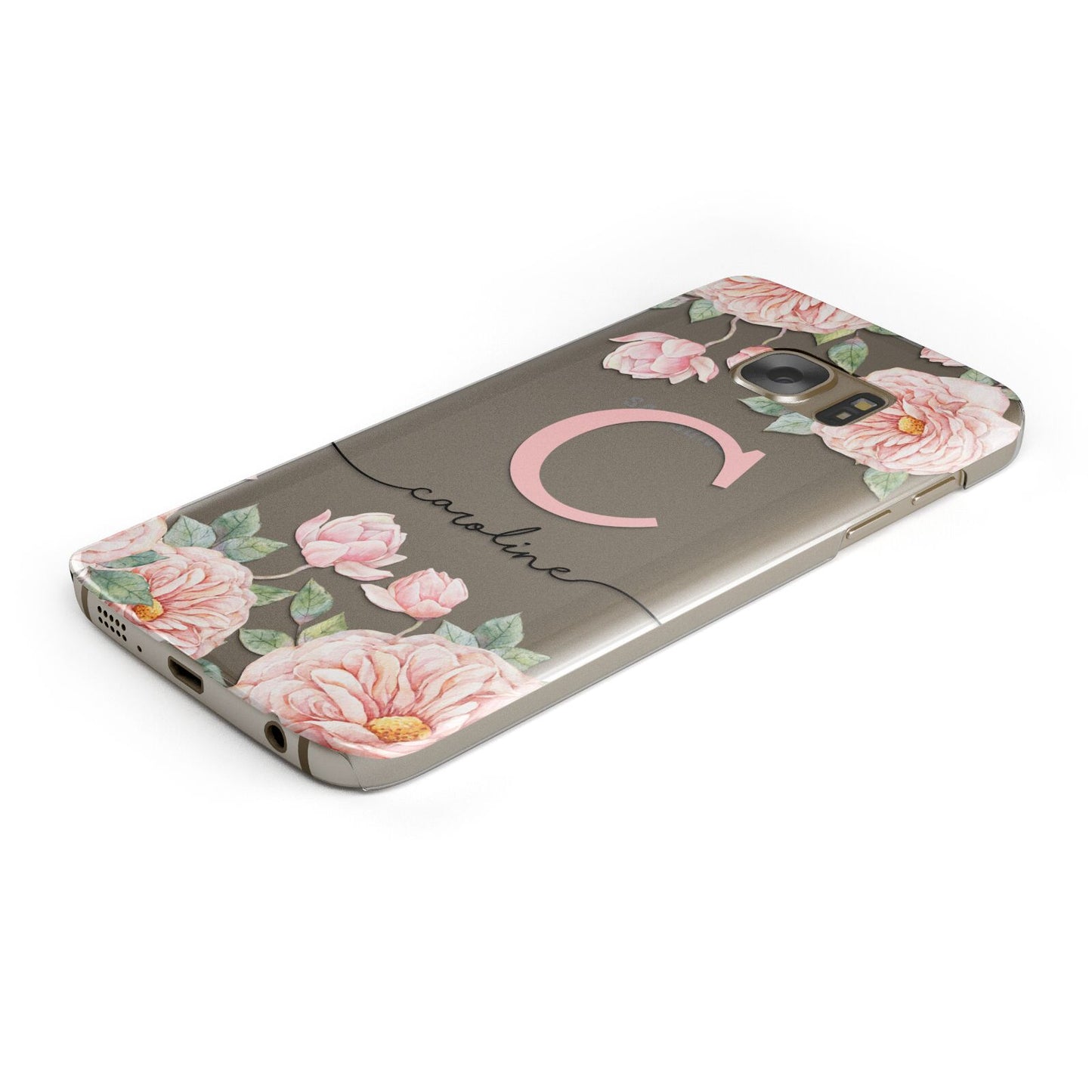 Personalised Pink Flowers Protective Samsung Galaxy Case Angled Image