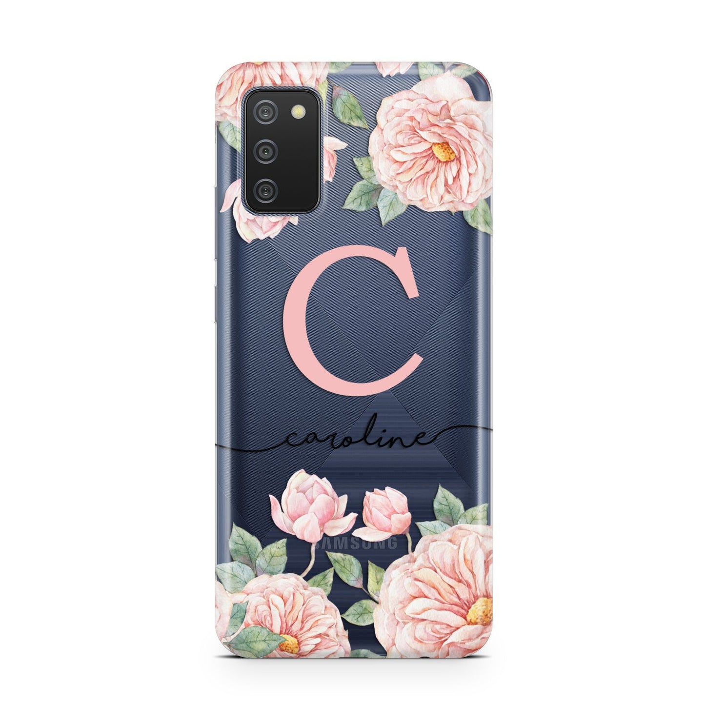 Personalised Leather Pink Flower Phone Case for Samsung A02s 