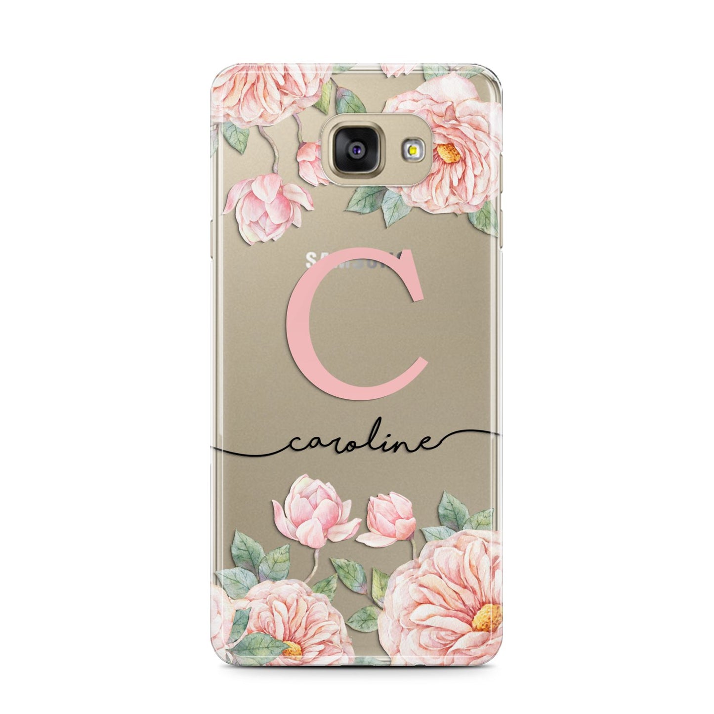 Personalised Pink Flowers Samsung Galaxy A7 2016 Case on gold phone