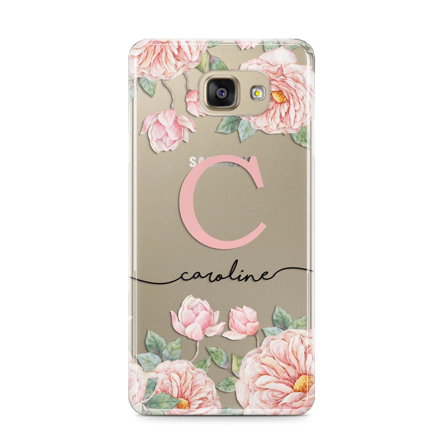 Personalised Pink Flowers Samsung Galaxy A9 2016 Case on gold phone