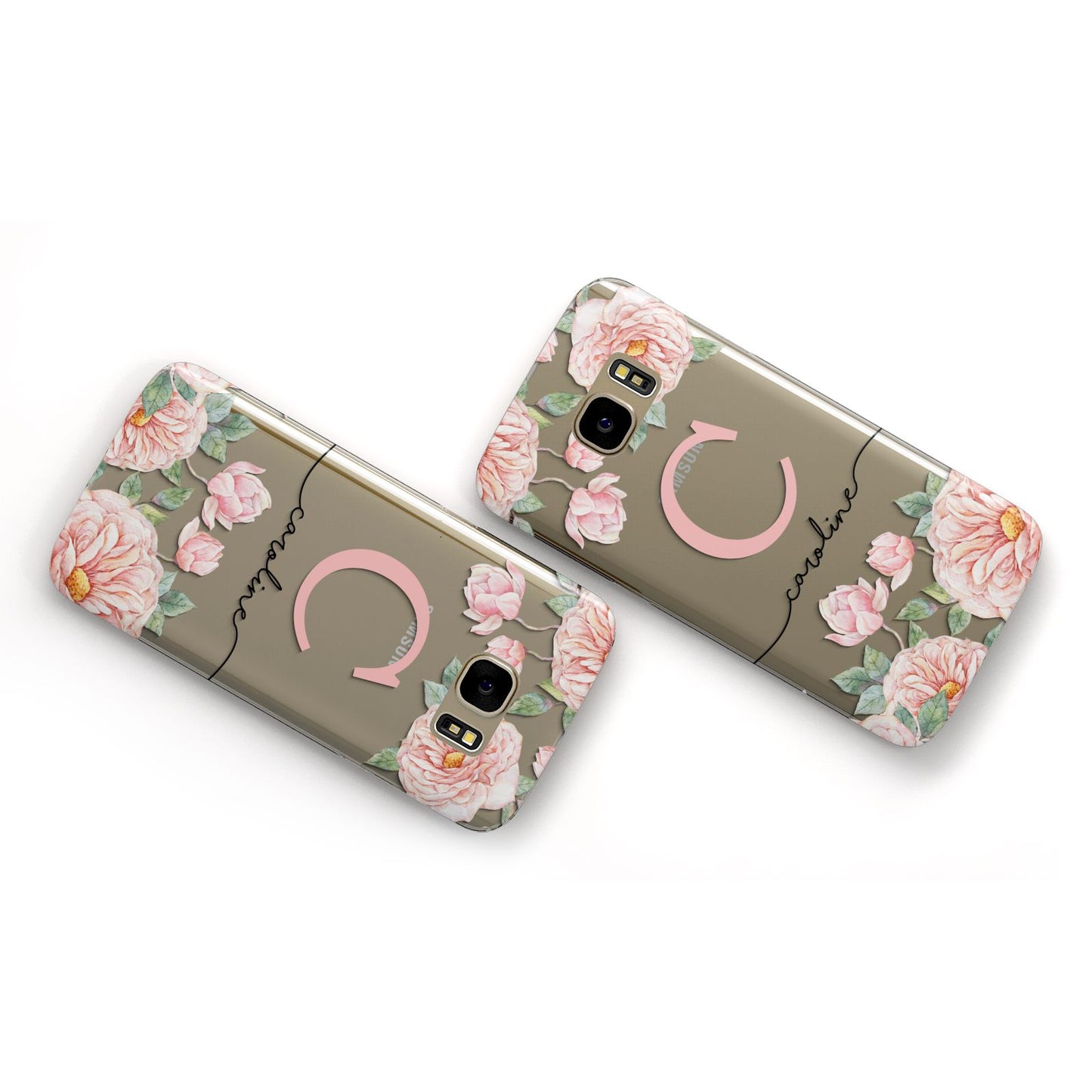 Personalised Pink Flowers Samsung Galaxy Case Flat Overview