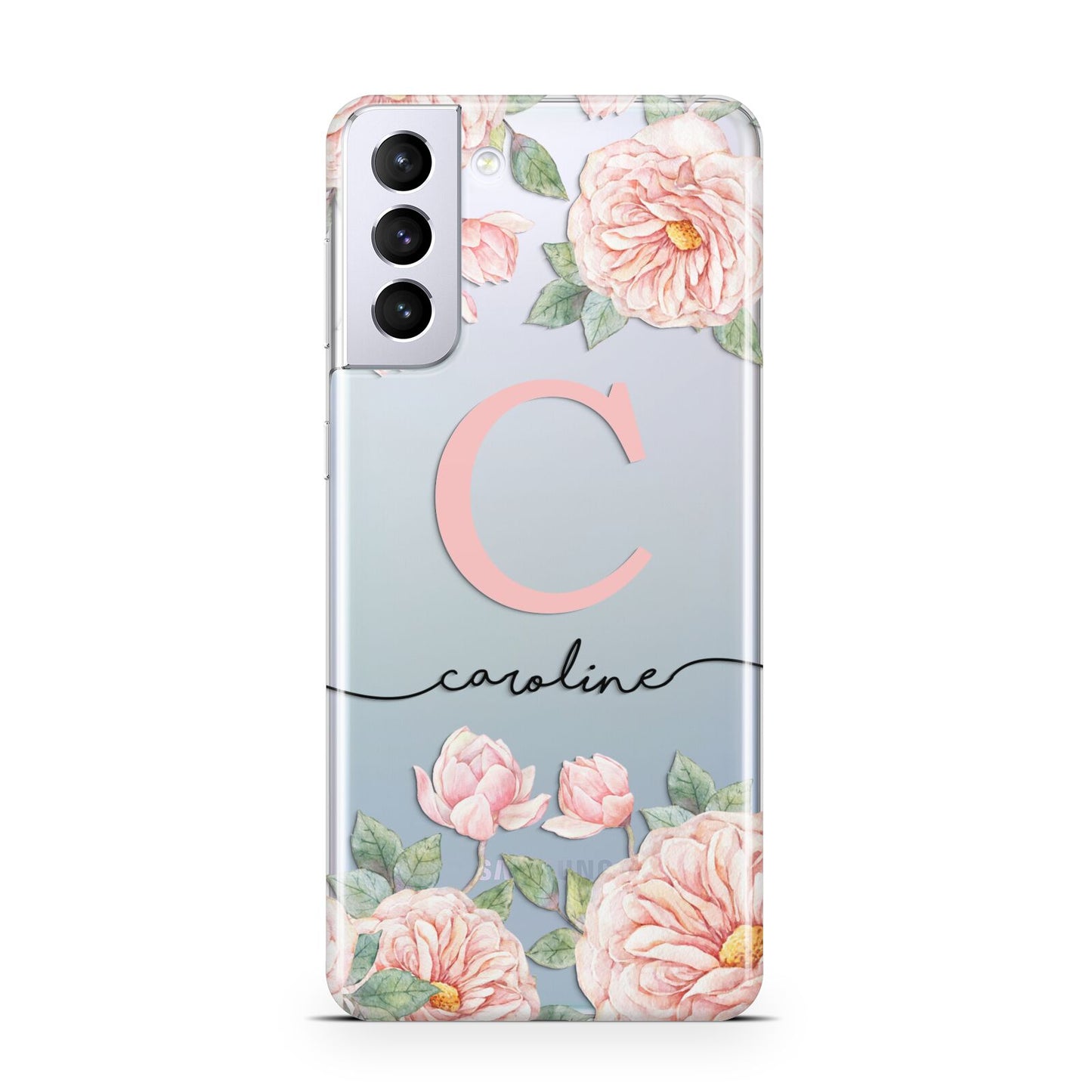 Personalised Pink Flowers Samsung S21 Plus Case