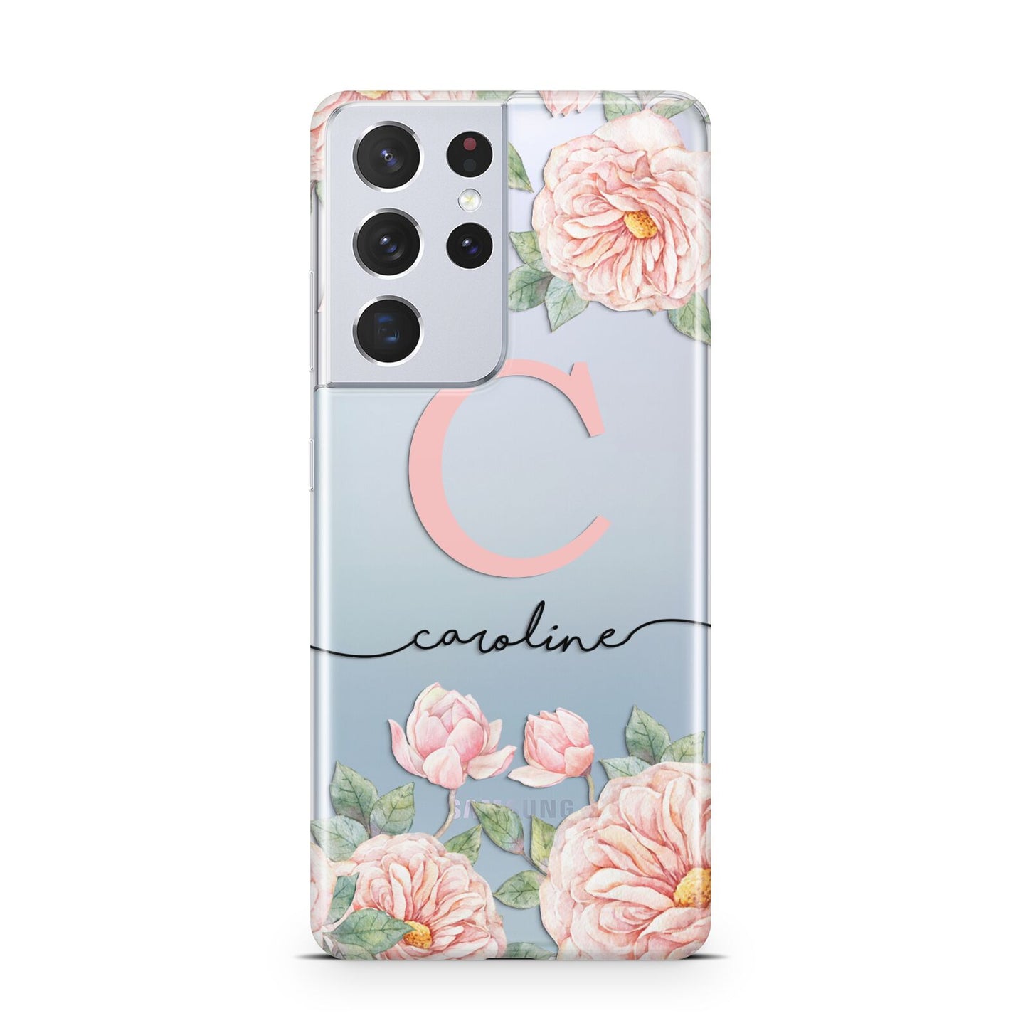 Personalised Pink Flowers Samsung S21 Ultra Case