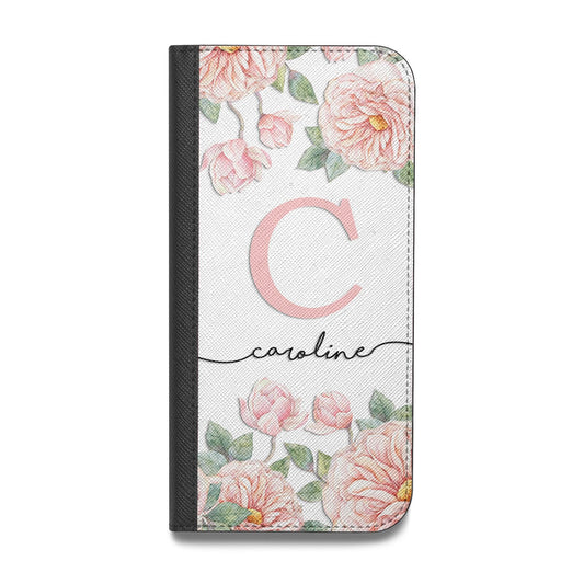 Personalised Pink Flowers Vegan Leather Flip iPhone Case