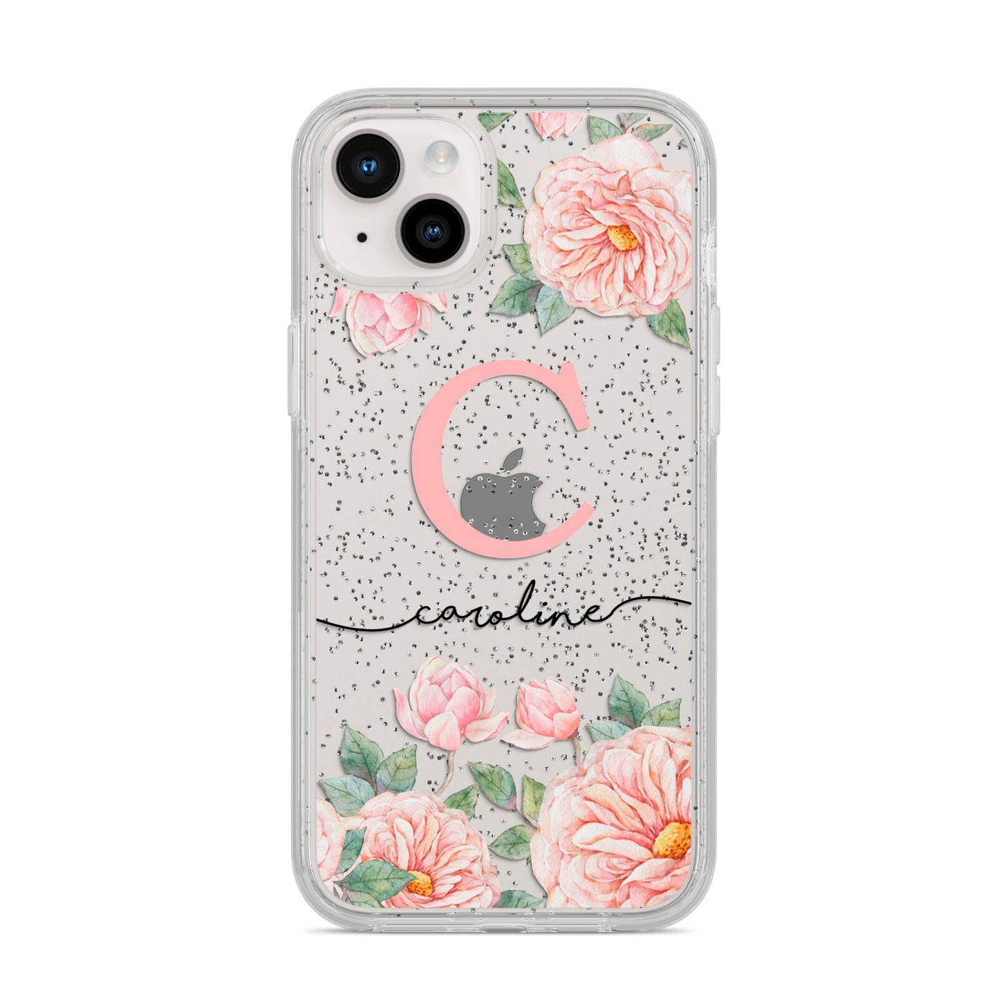 Personalised Pink Flowers iPhone 14 Plus Glitter Tough Case Starlight