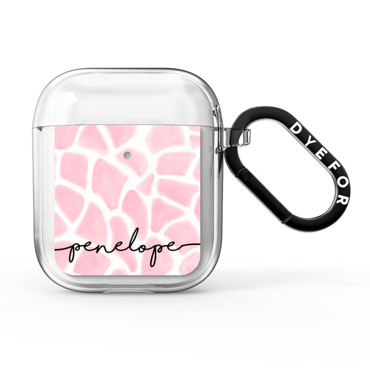 Personalised Pink Giraffe Print AirPods Clear Case